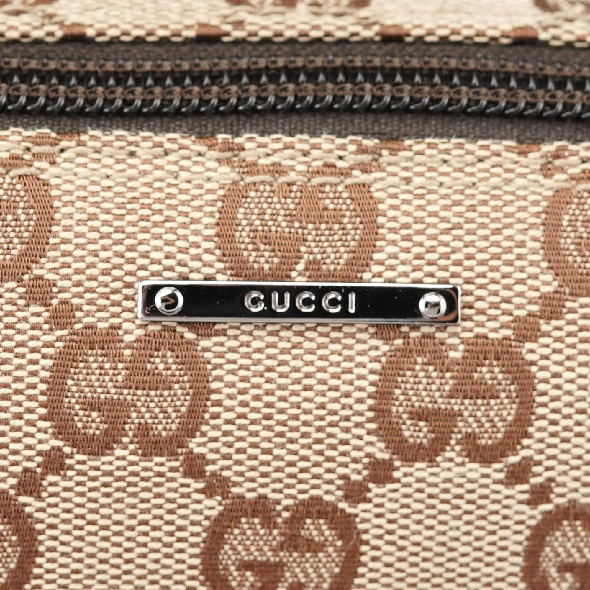Gucci 07198 GG Boat Pochette in tela beige e marrone