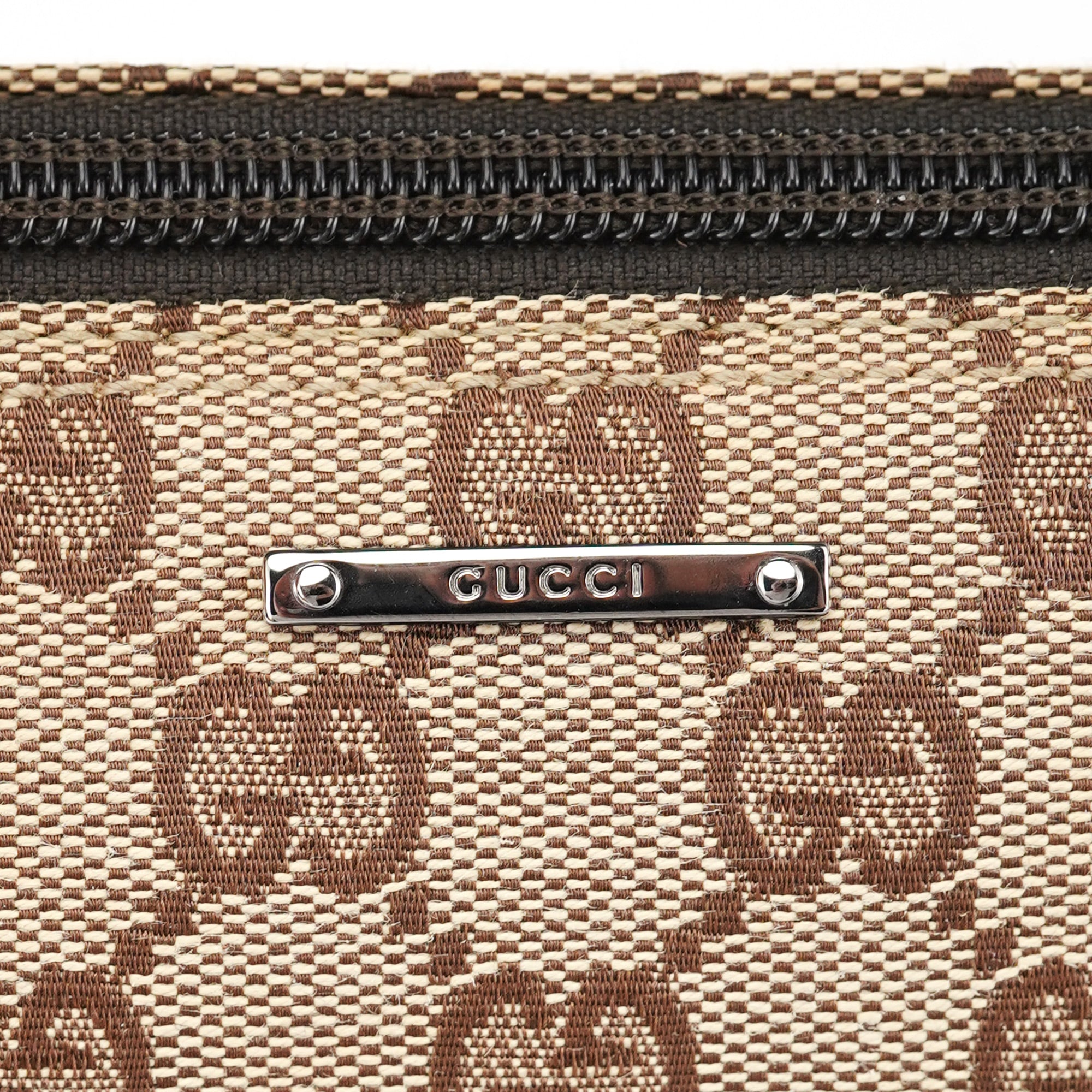 Gucci 07198 GG Boat Pochette in tela beige e marrone