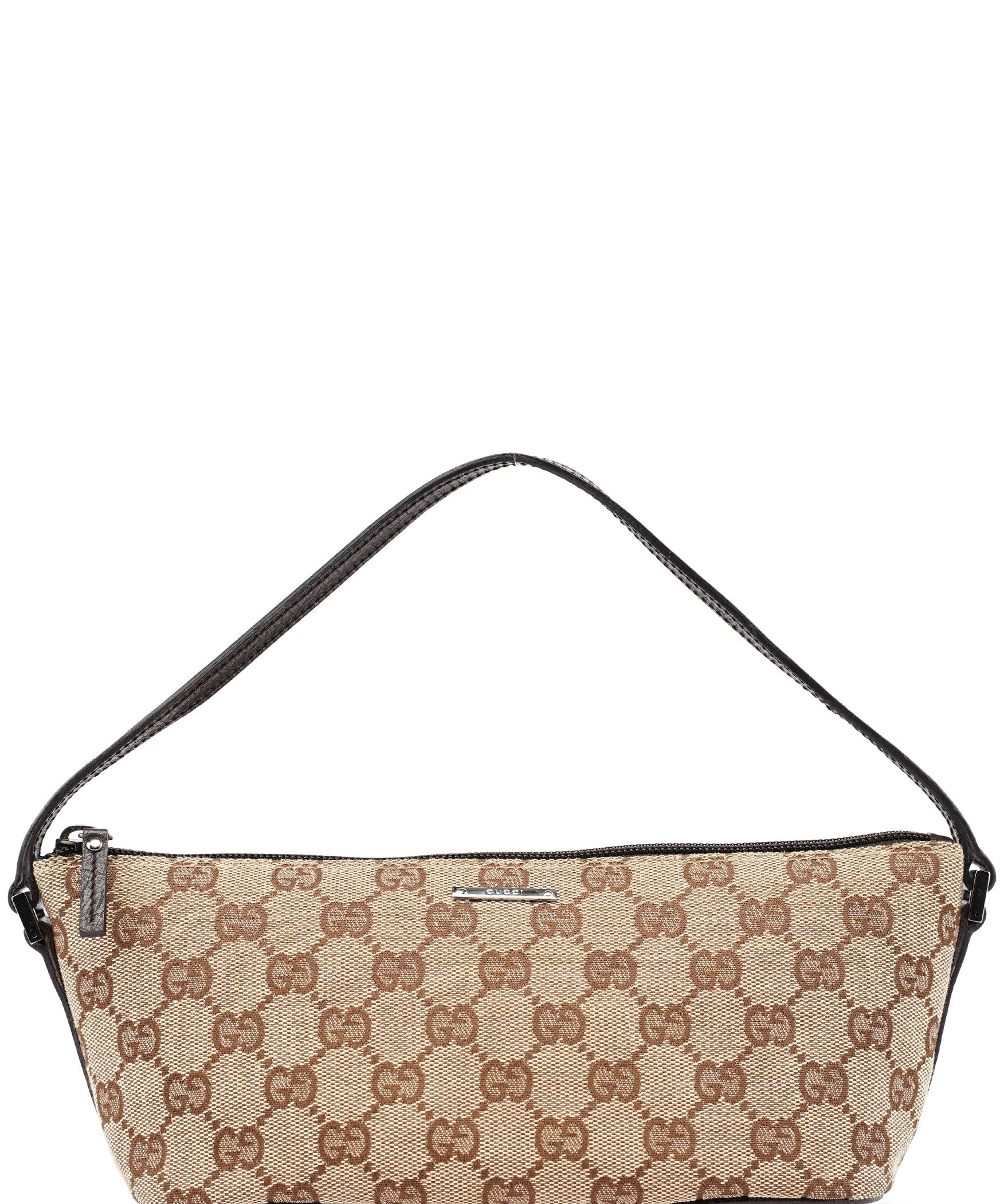 Gucci 07198 Beige Brown GG Boat Pochette