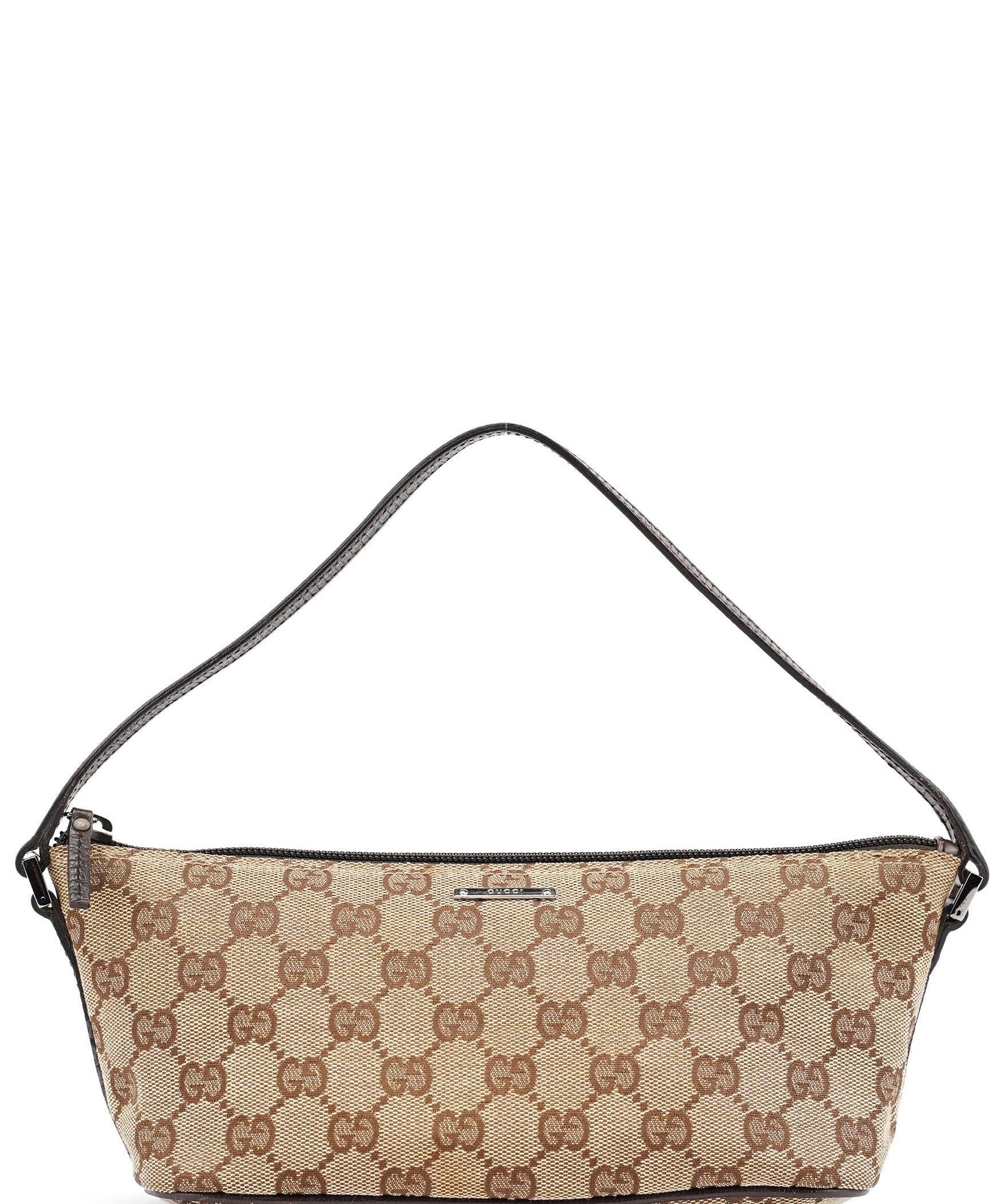 Gucci 07198 Beige Brown GG Boat Pochette
