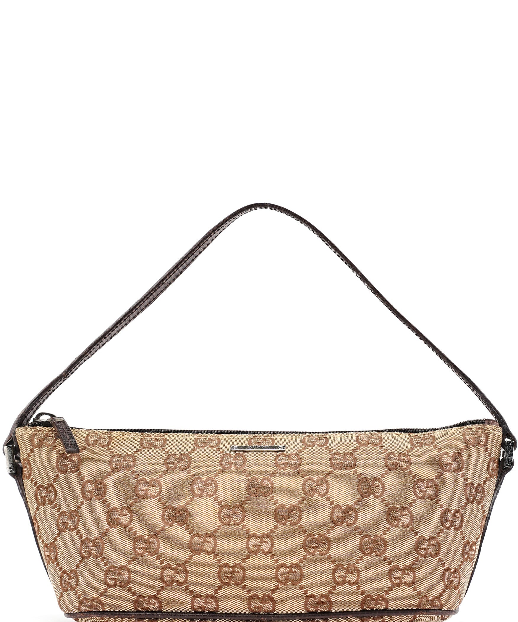 Gucci 07198 Beige Brown GG Boat Pochette