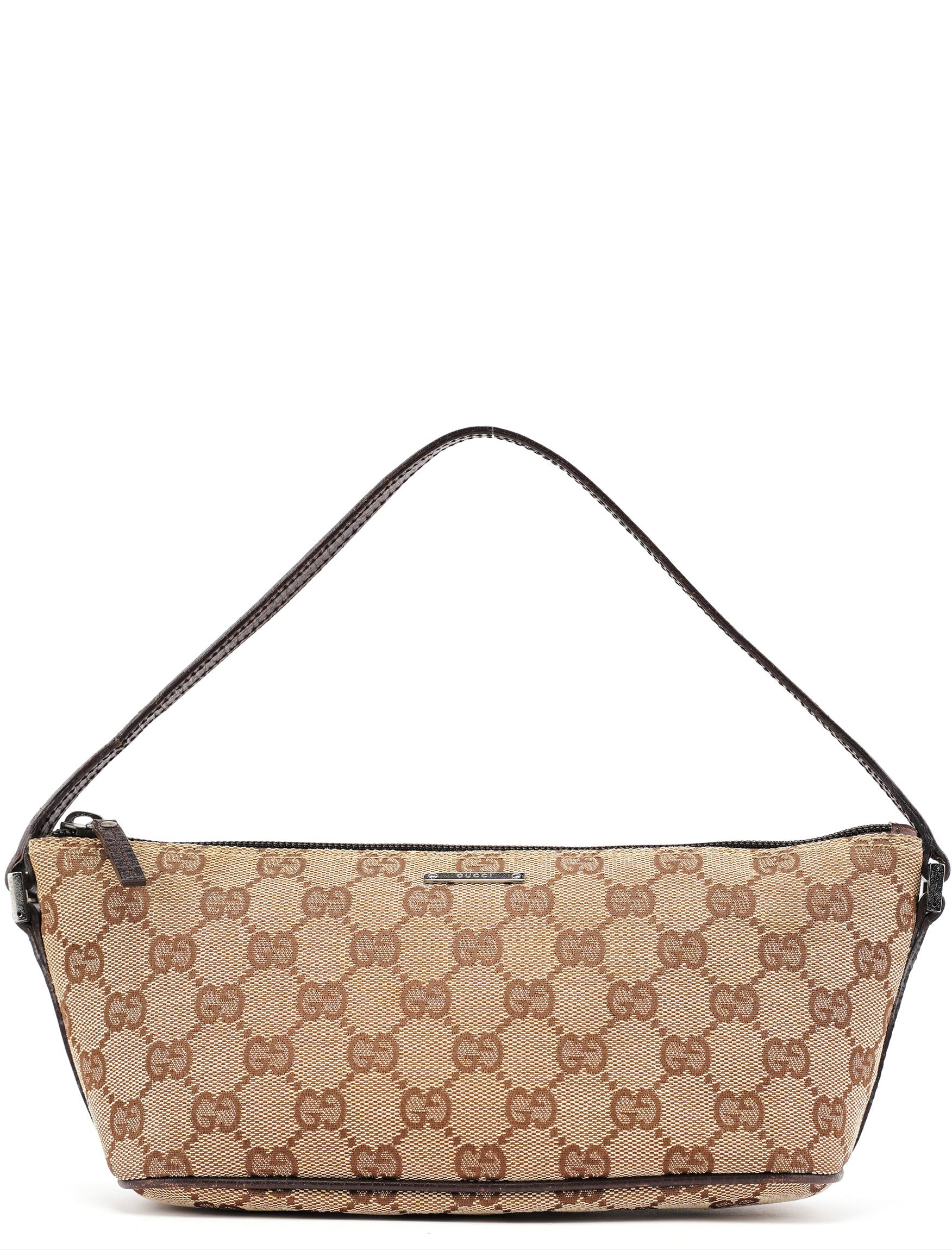 Gucci 07198 Beige Brown GG Boat Pochette