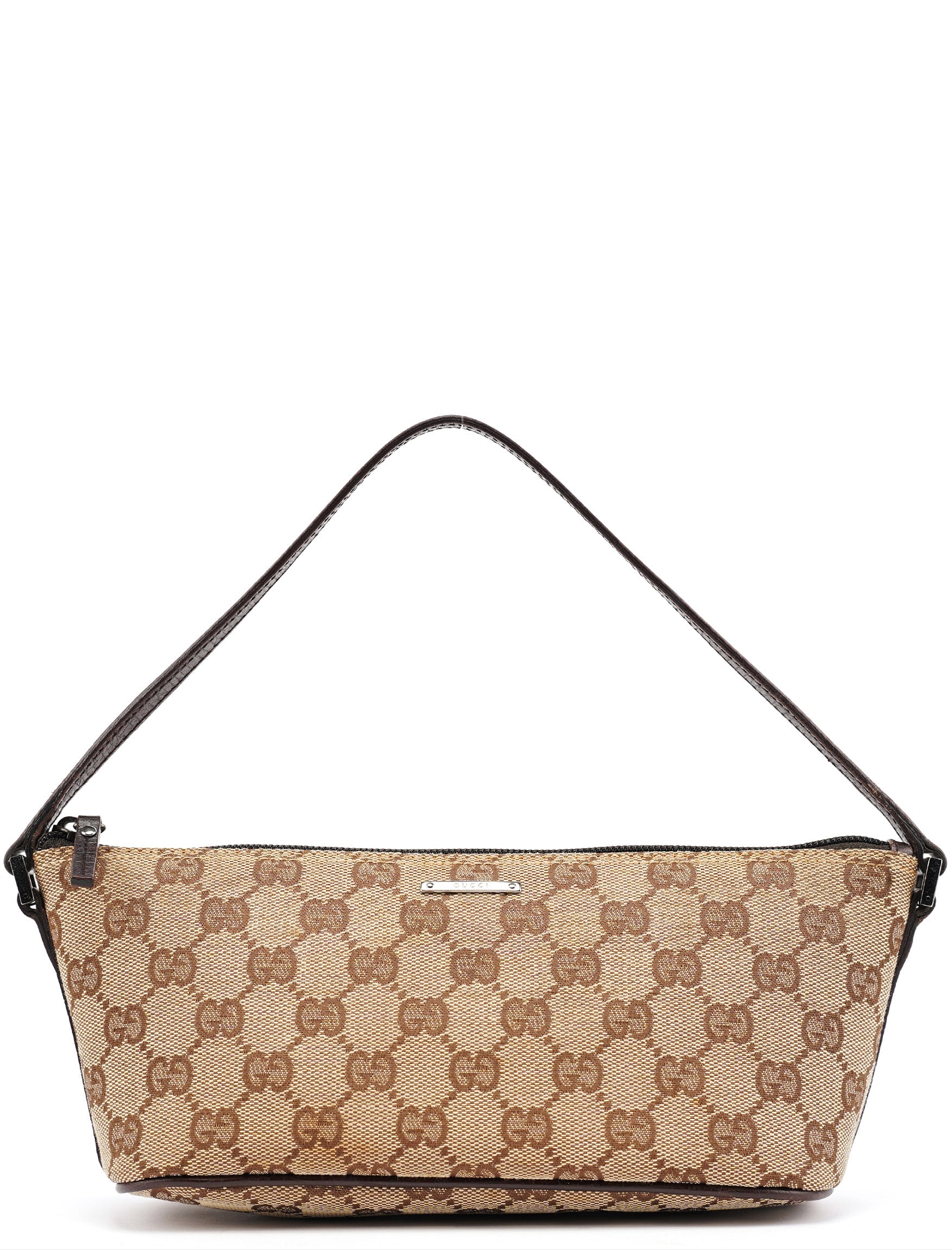Gucci 07198 Beige Brown GG Boat Pochette