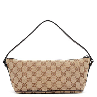 Gucci 07198 Beige Brown GG Boat Pochette