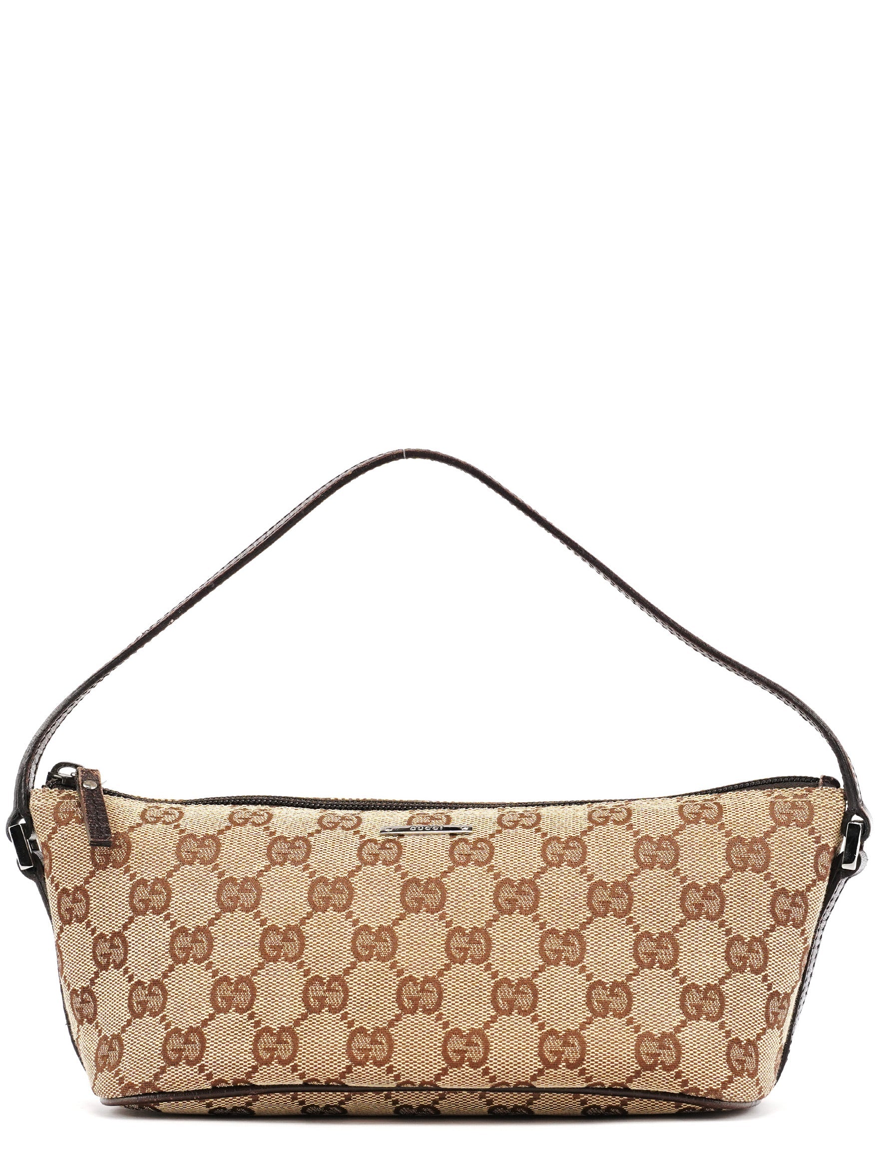 Gucci 07198 Beige Brown GG Boat Pochette