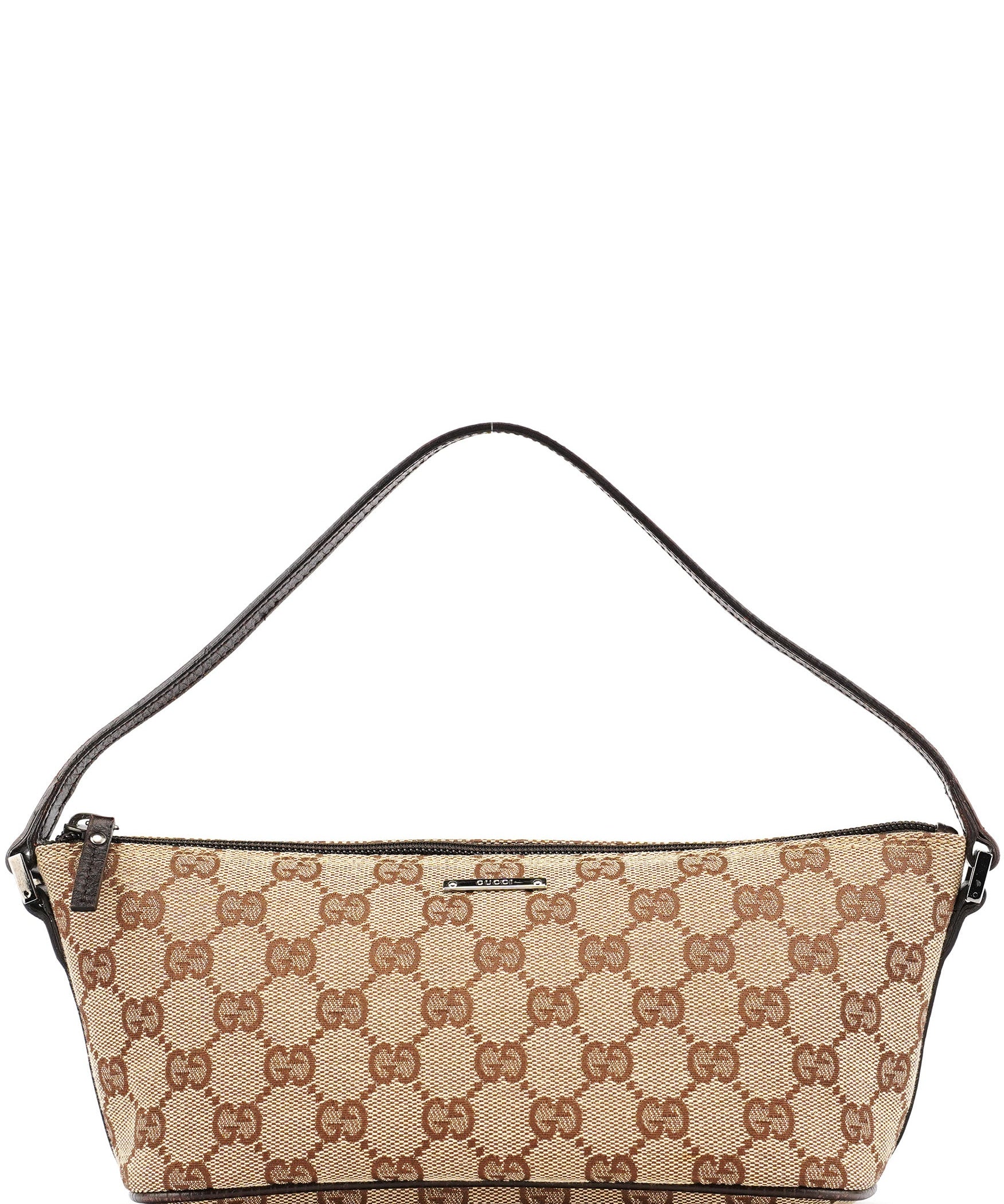Gucci 07198 Beige Brown GG Boat Pochette