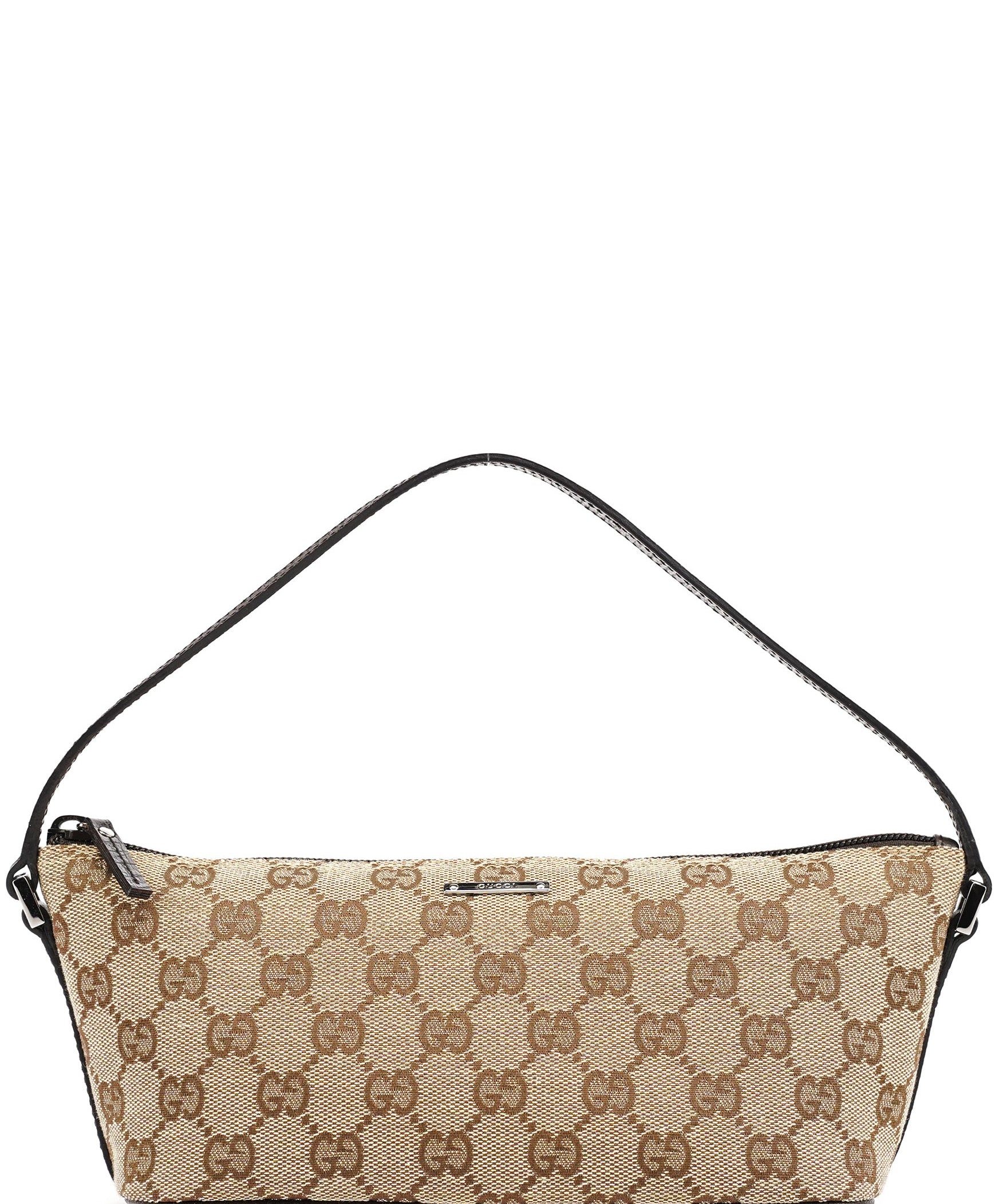 Gucci 07198 Beige Brown GG Boat Pochette