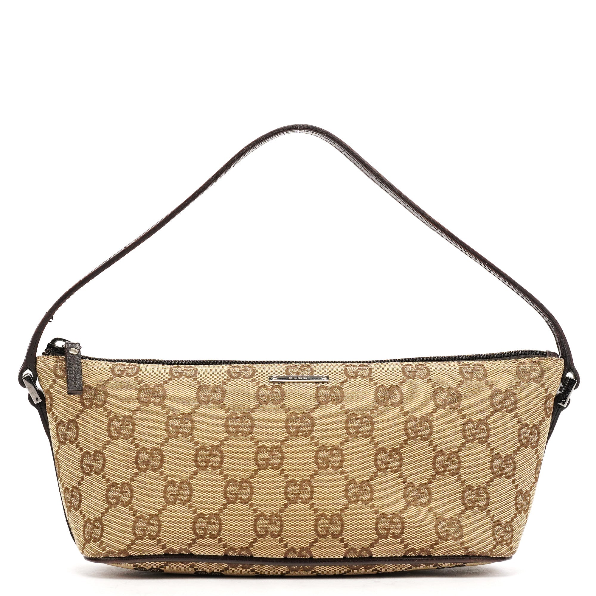 Gucci 07198 Beige Brown GG Boat Pochette
