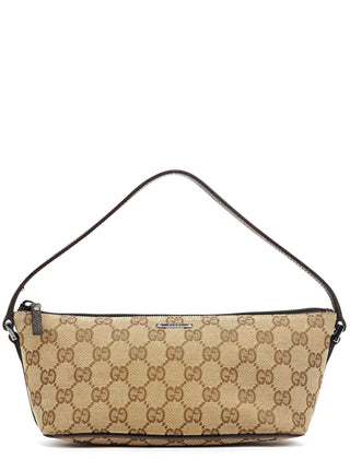 Gucci 07198 Beige Brown GG Boat Pochette