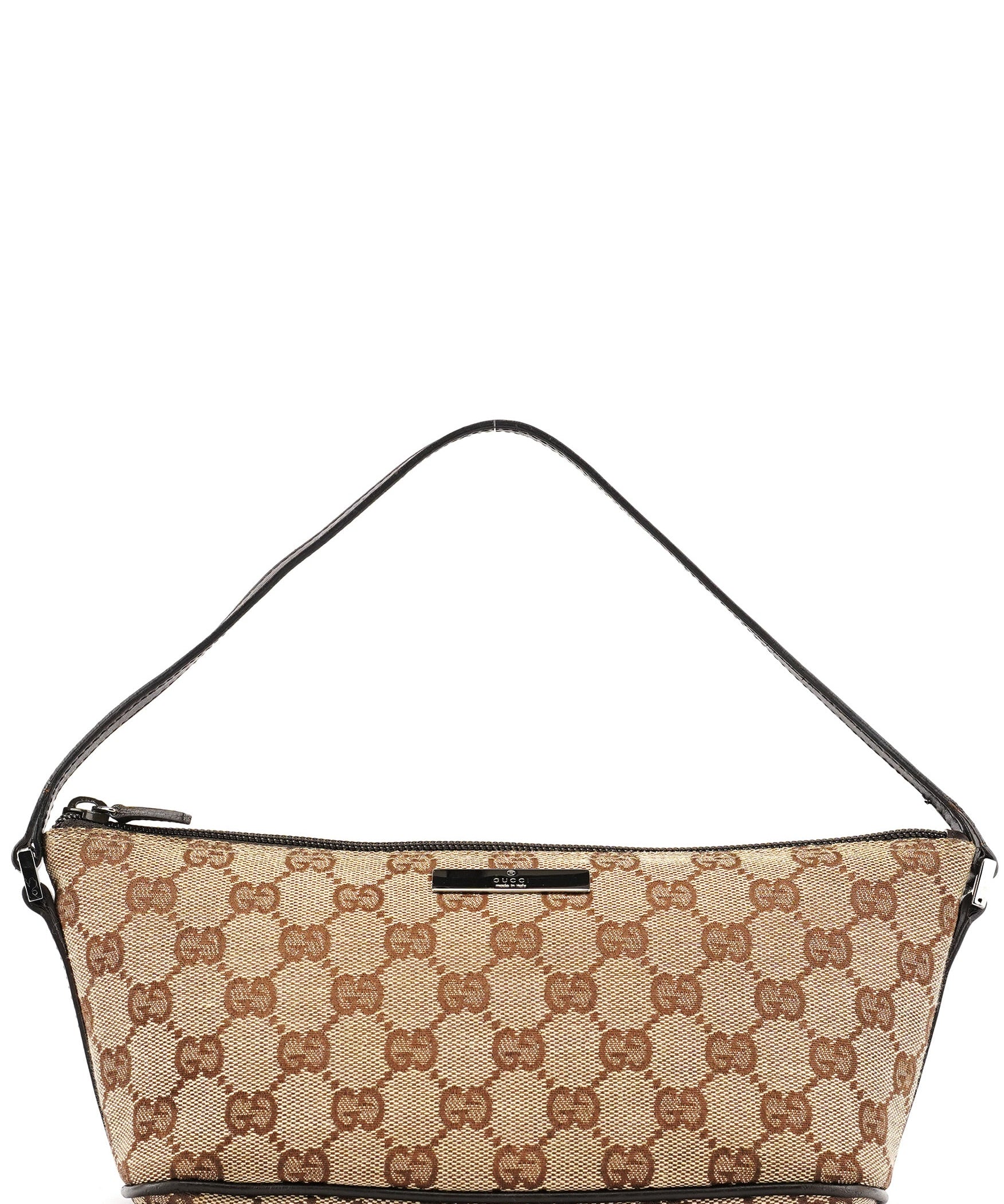Gucci 07198 Beige Brown GG Boat Pochette