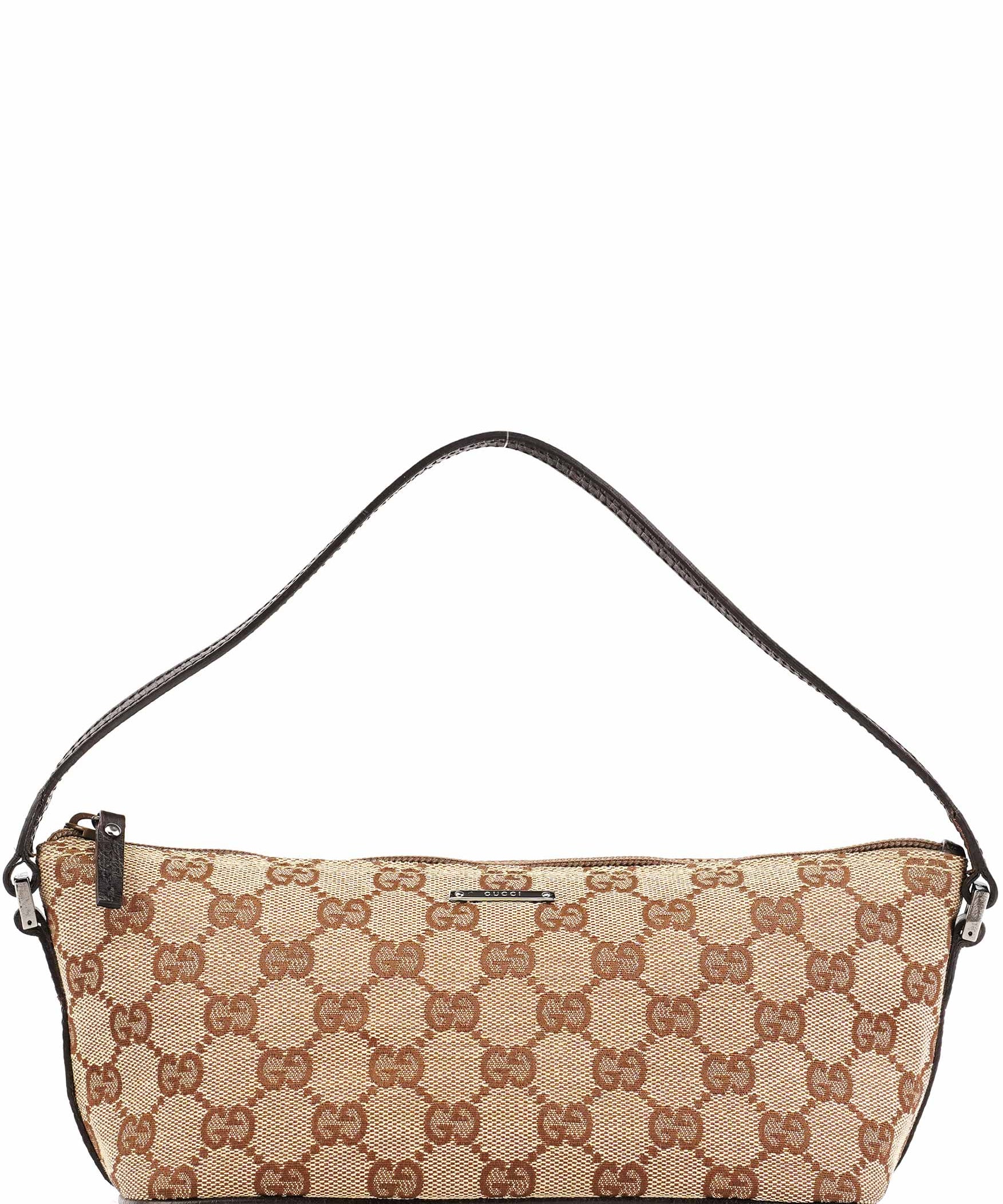 Gucci 07198 Beige Brown GG Boat Pochette
