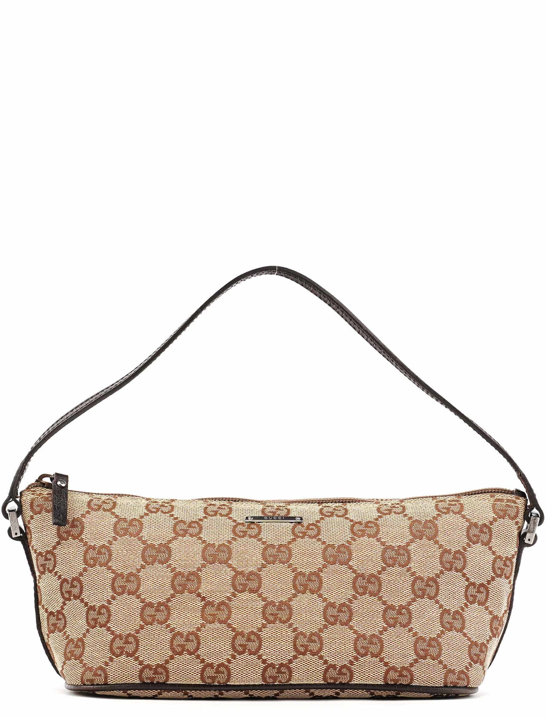Gucci 07198 Beige Brown GG Boat Pochette