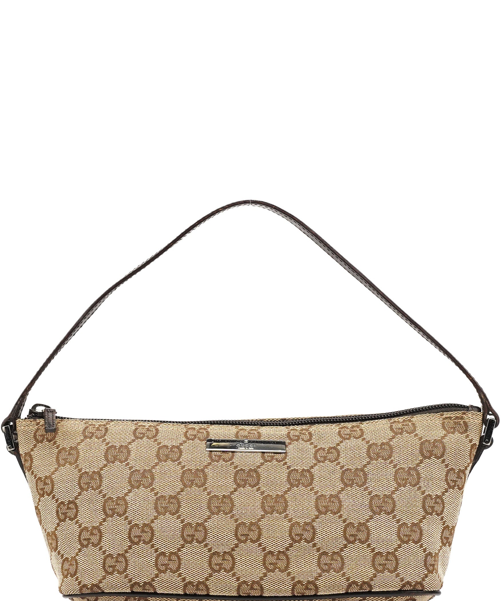 Gucci 07198 Beige Brown GG Boat Pochette