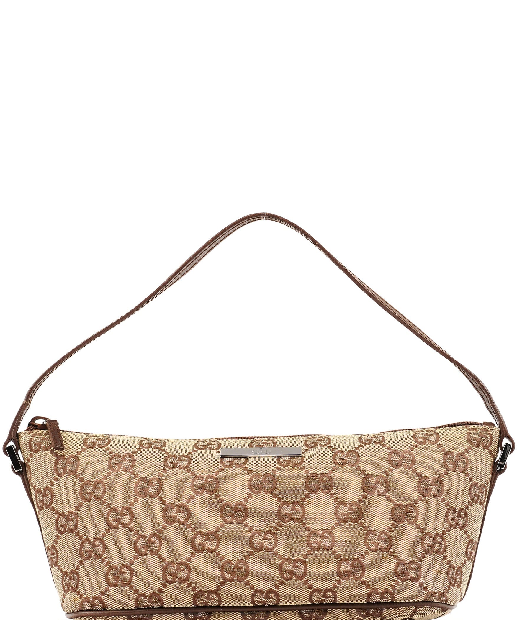 Gucci 07198 Beige Brown GG Boat Pochette