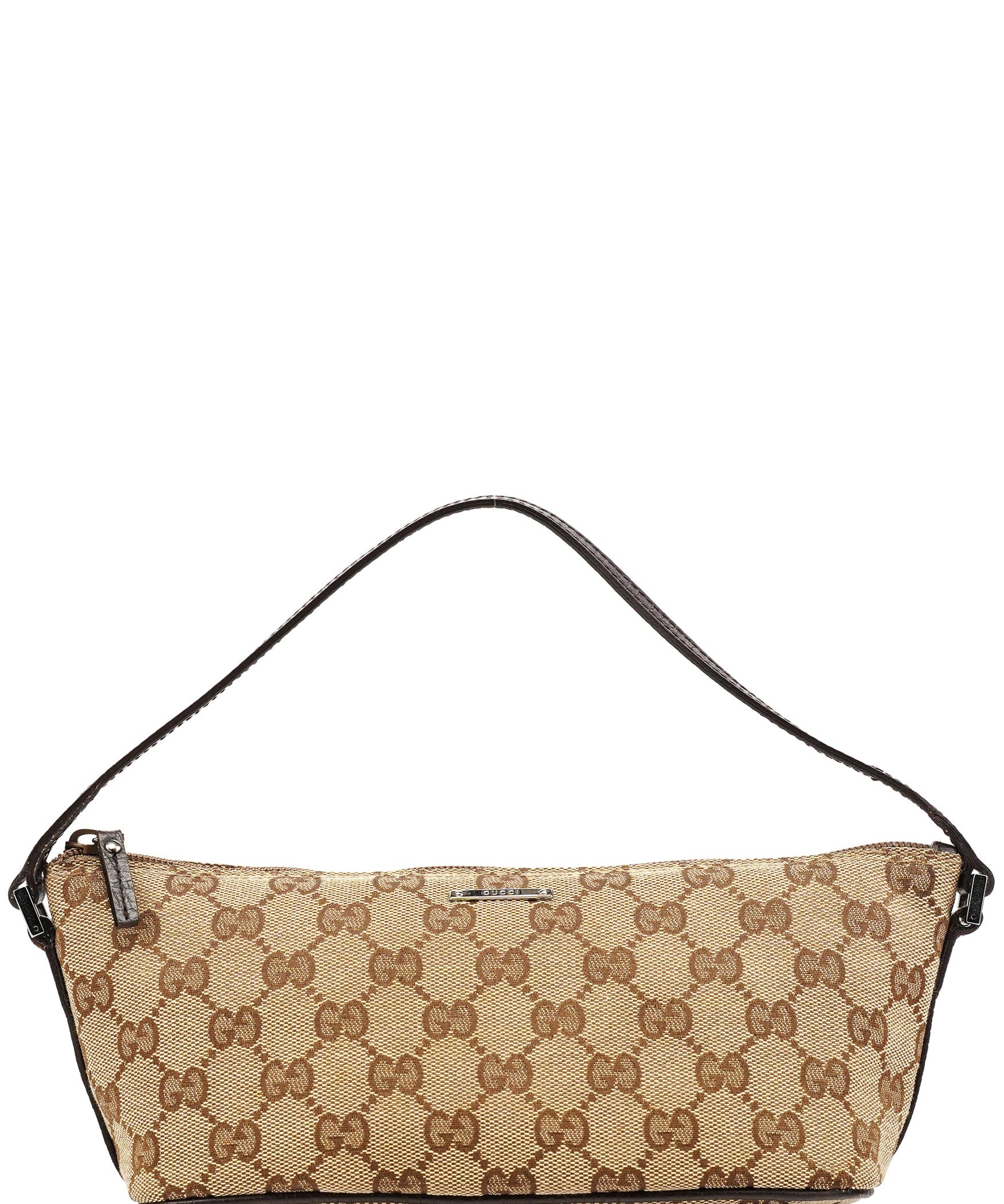 Gucci 07198 Beige Brown GG Boat Pochette