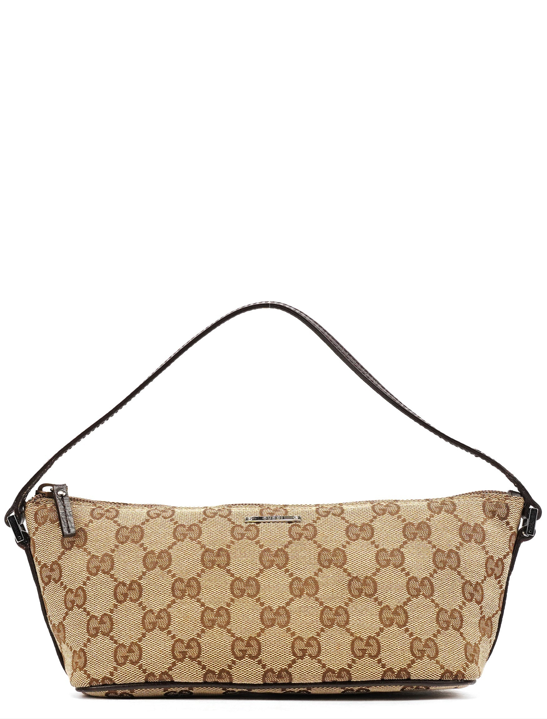 Gucci 07198 Beige Brown GG Boat Pochette