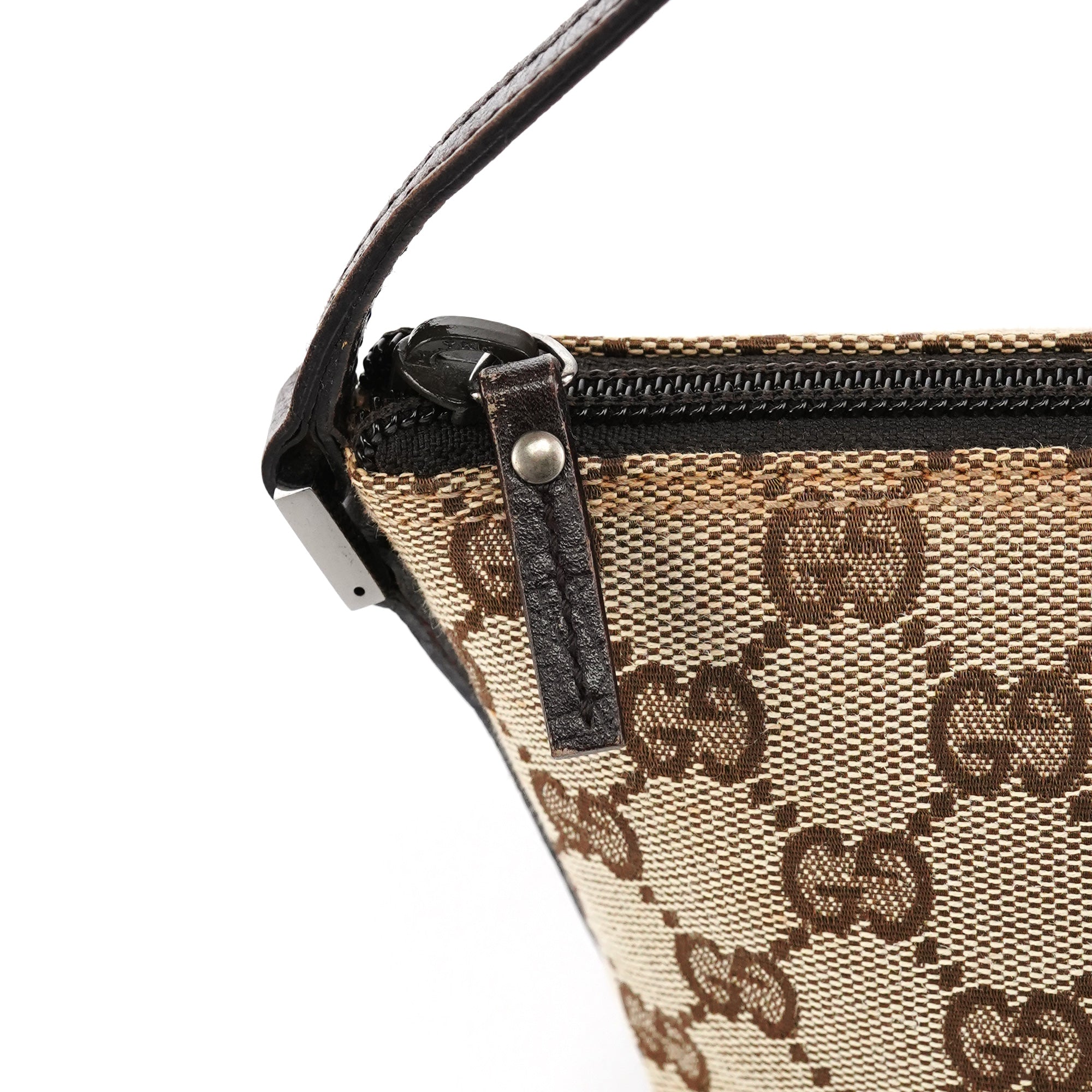Gucci 07198 Beige Brown GG Boat Pochette