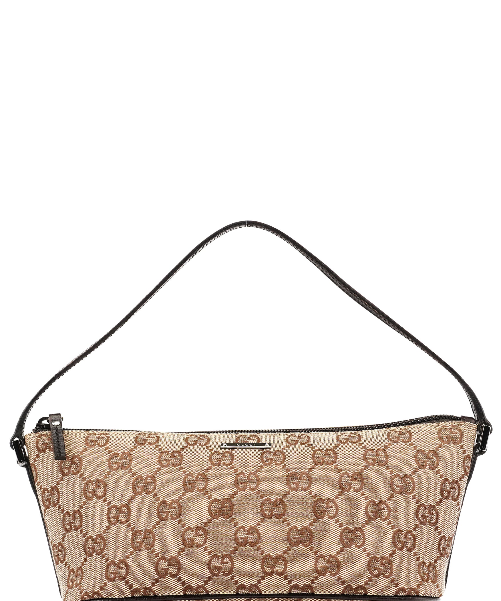 Gucci 07198 Beige Brown GG Boat Pochette