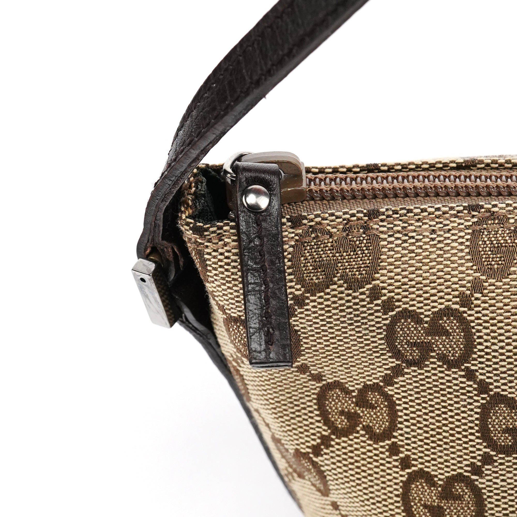 Gucci 07198 Beige Brown GG Boat Pochette
