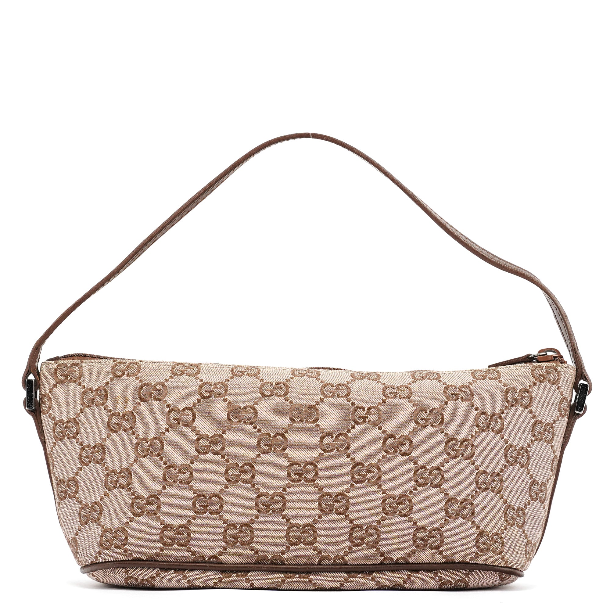 Gucci 07198 Beige Brown GG Boat Pochette