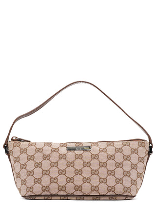 Gucci 07198 Beige Brown GG Boat Pochette