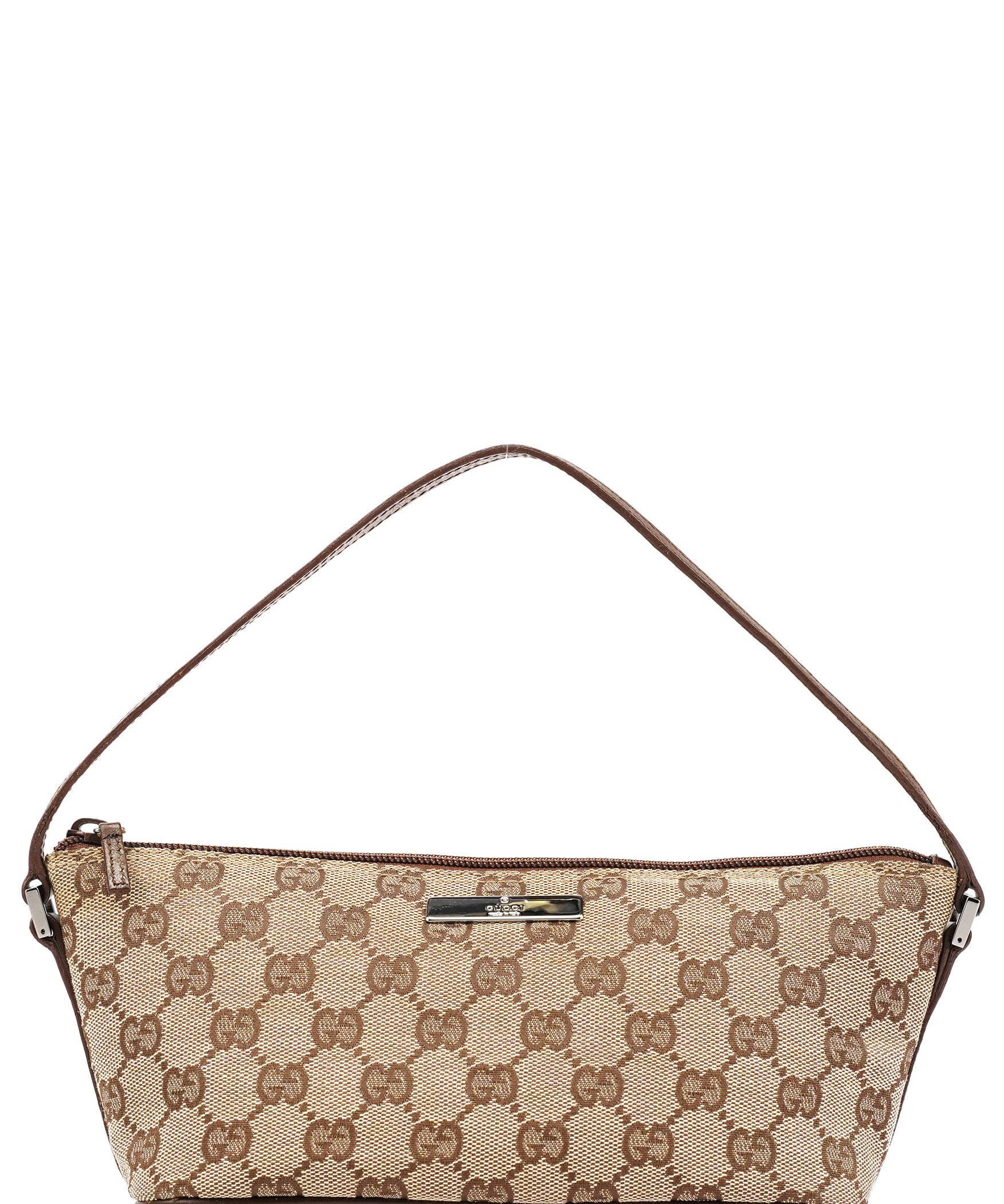 Gucci 07198 Beige Brown GG Boat Pochette