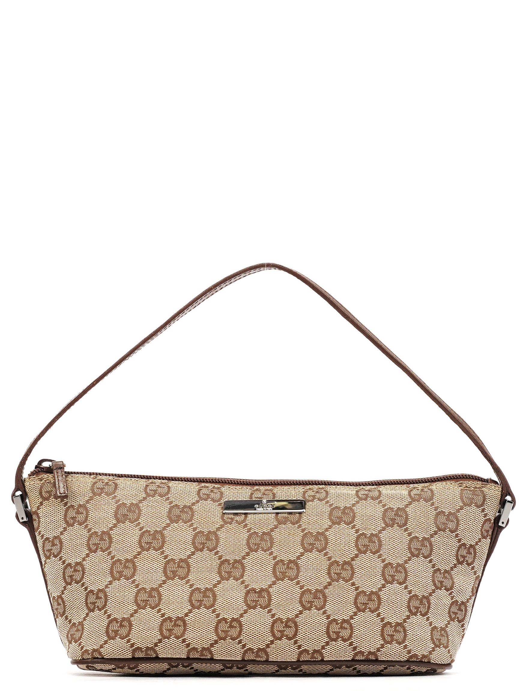 Gucci 07198 Beige Brown GG Boat Pochette