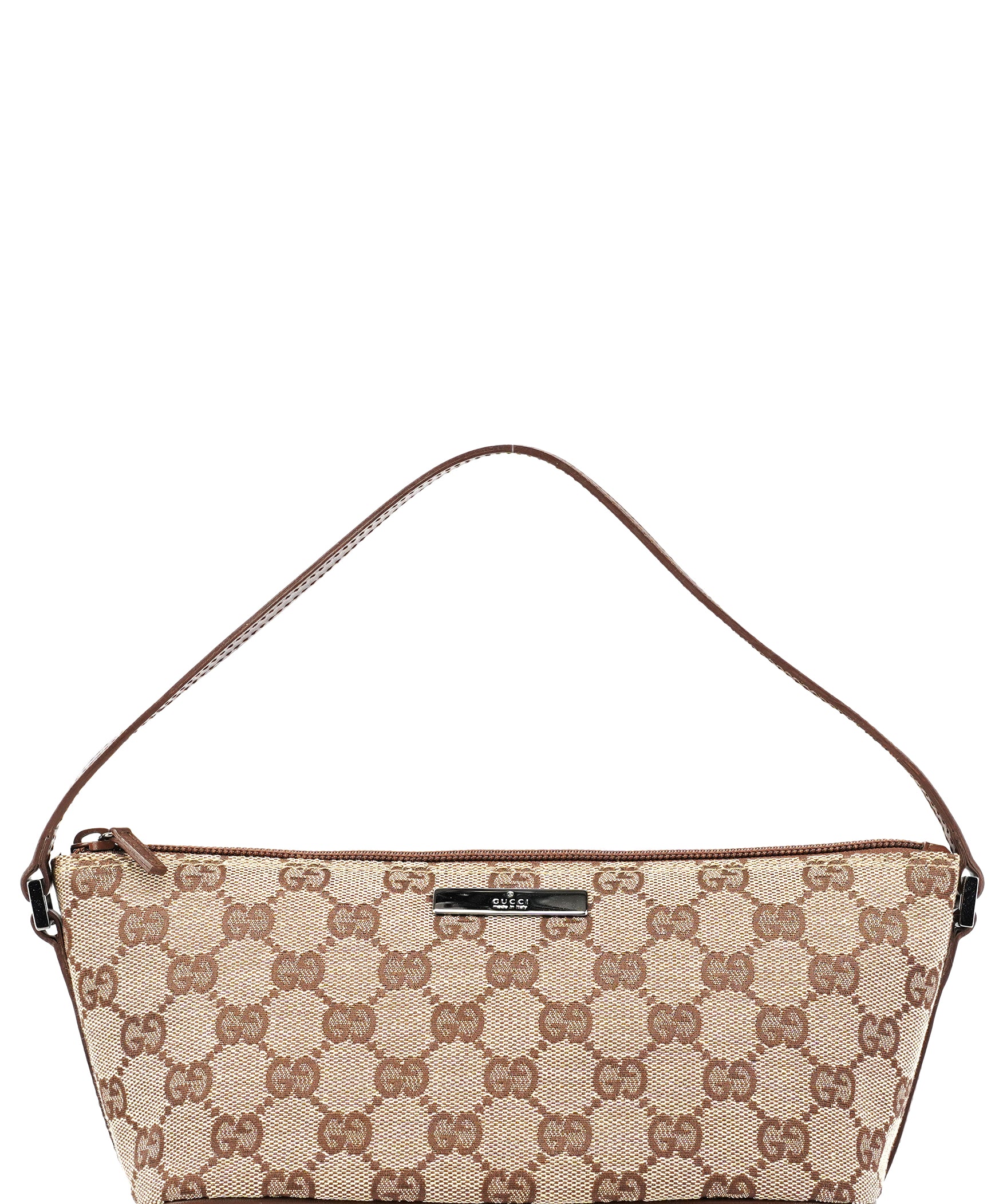 Gucci 07198 Beige Brown GG Boat Pochette