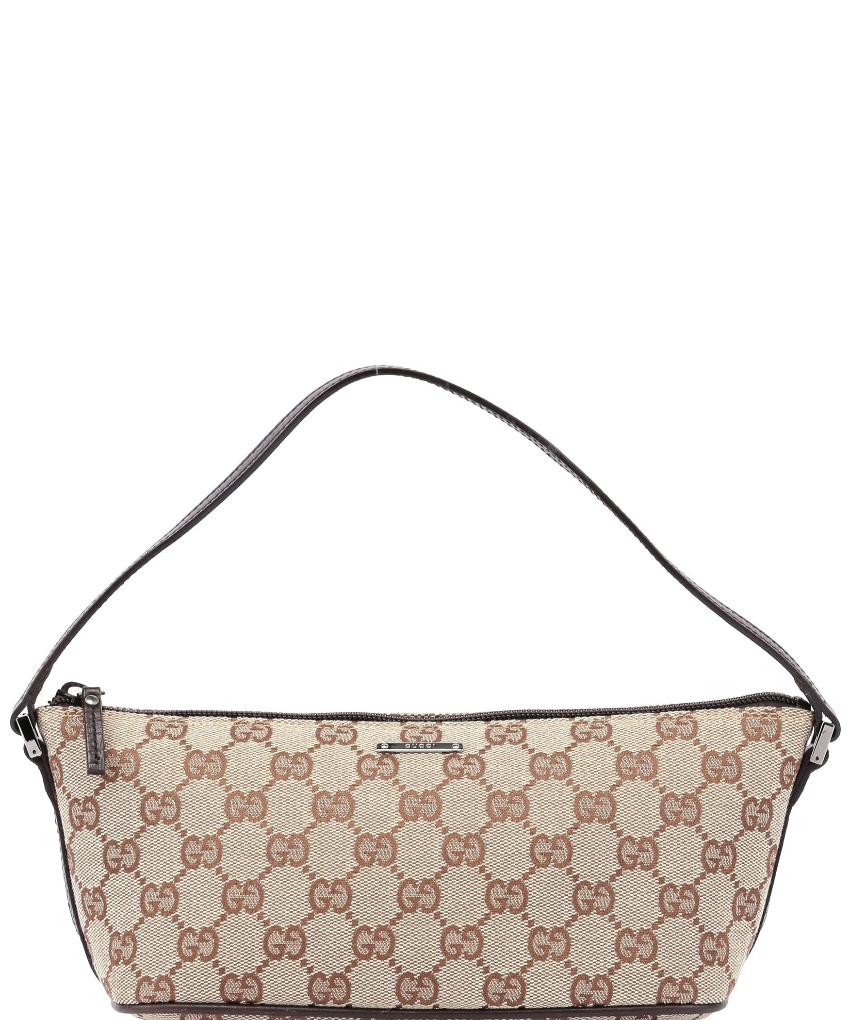 Gucci 07198 Beige Brown GG Boat Pochette