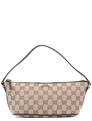 Gucci 07198 Beige Brown GG Boat Pochette