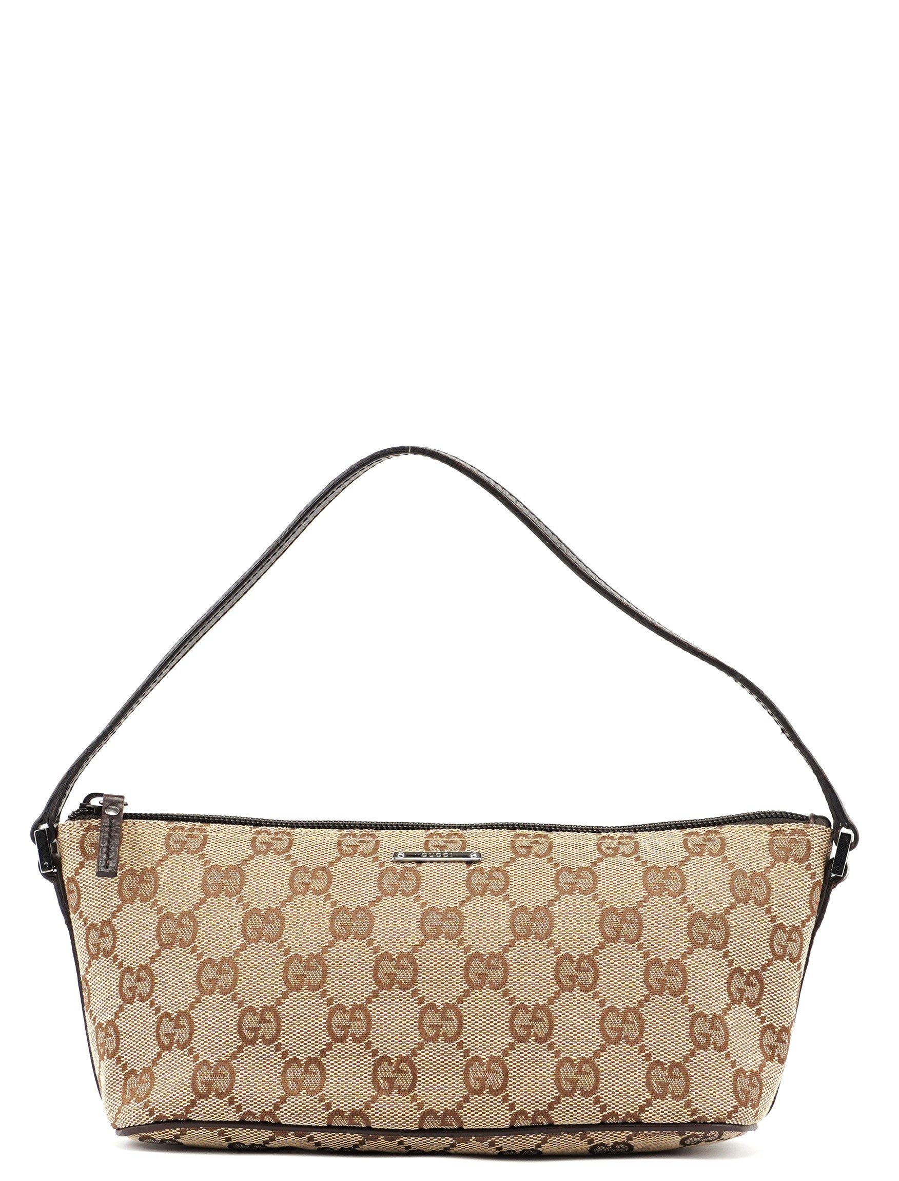 Gucci 07198 Beige Brown GG Boat Pochette