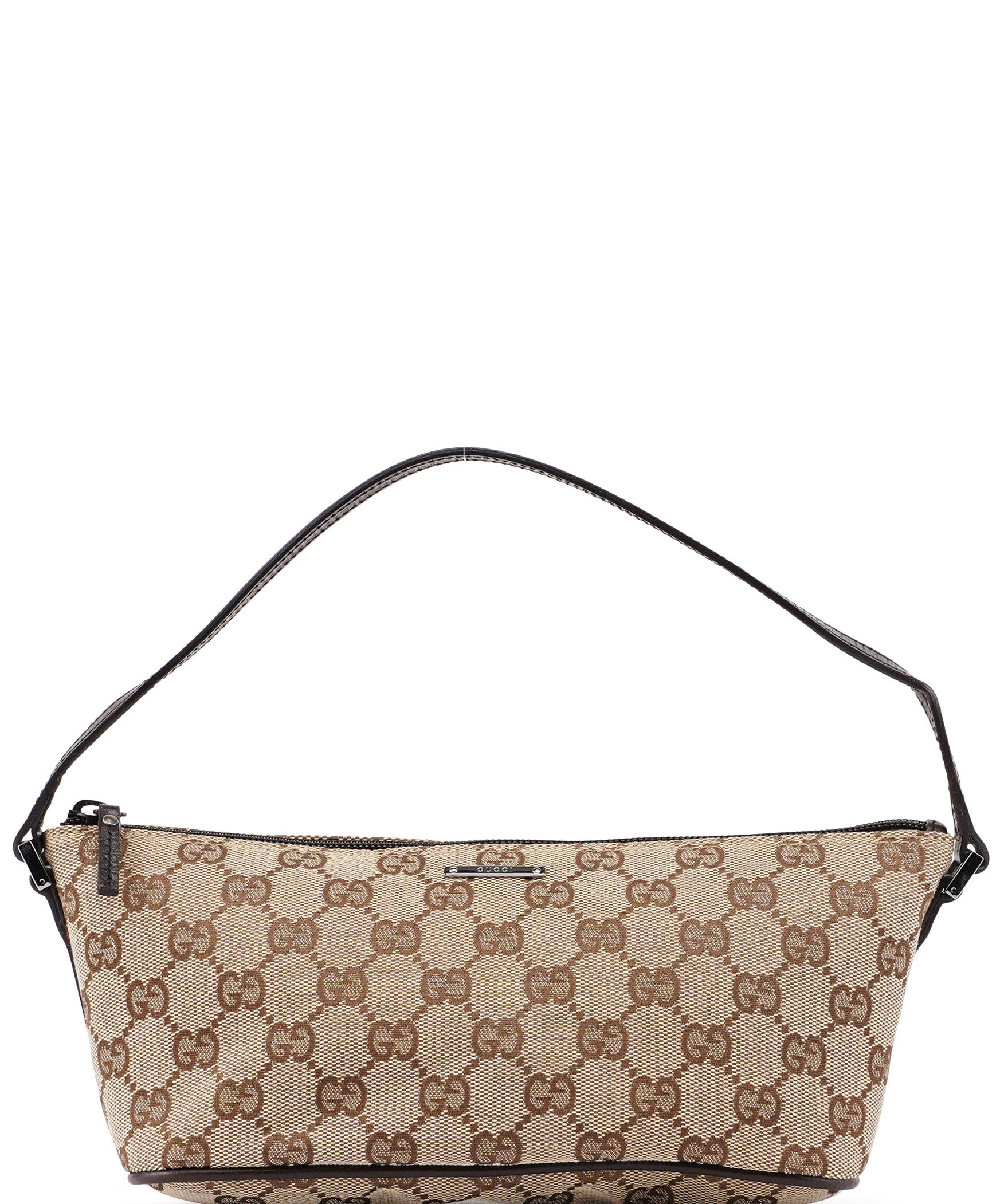 Gucci 07198 Beige Brown GG Boat Pochette