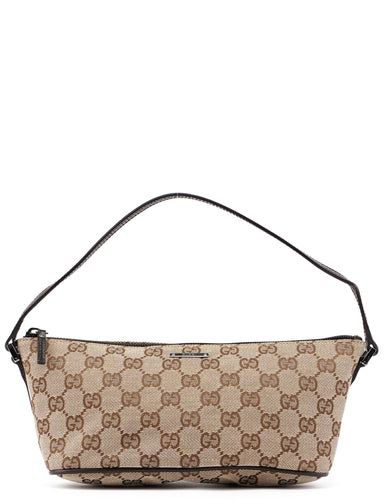 Gucci 07198 Beige Brown GG Boat Pochette