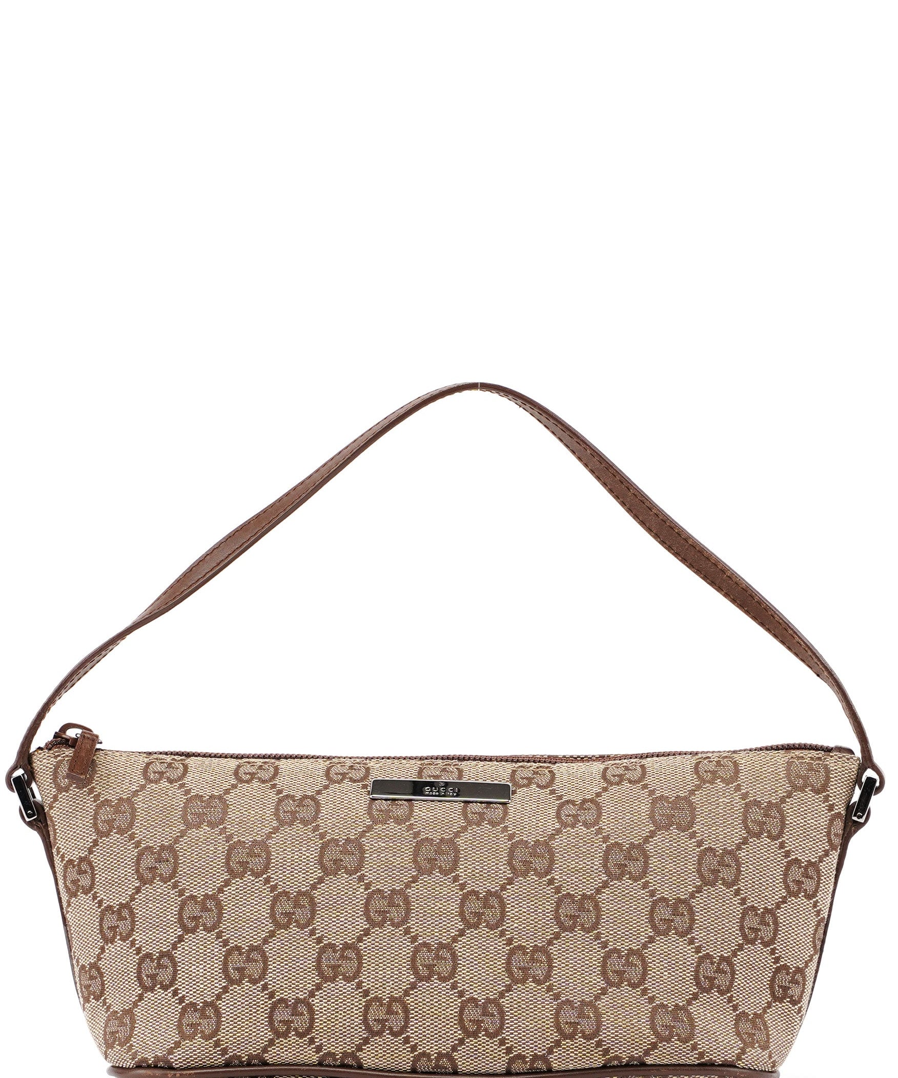 Gucci 07198 Beige Brown GG Boat Pochette