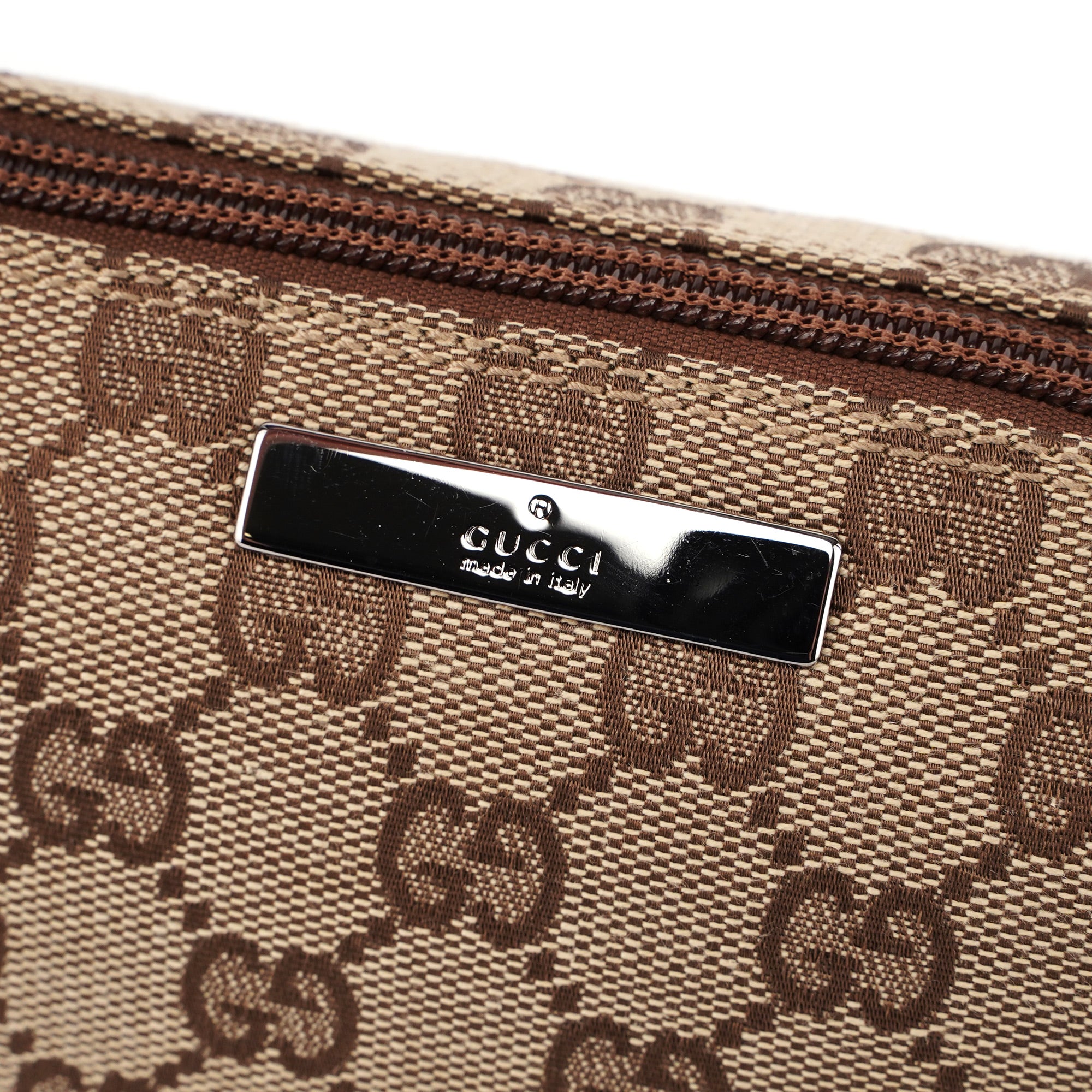 Gucci 07198 Beige Brown GG Boat Pochette