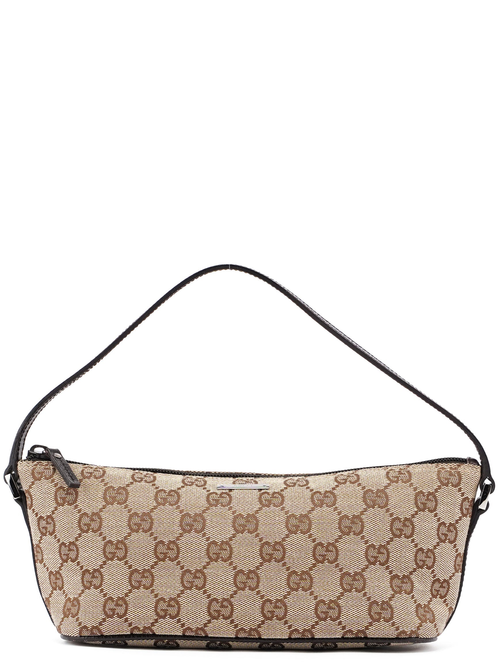 Gucci 07198 Beige Brown GG Boat Pochette