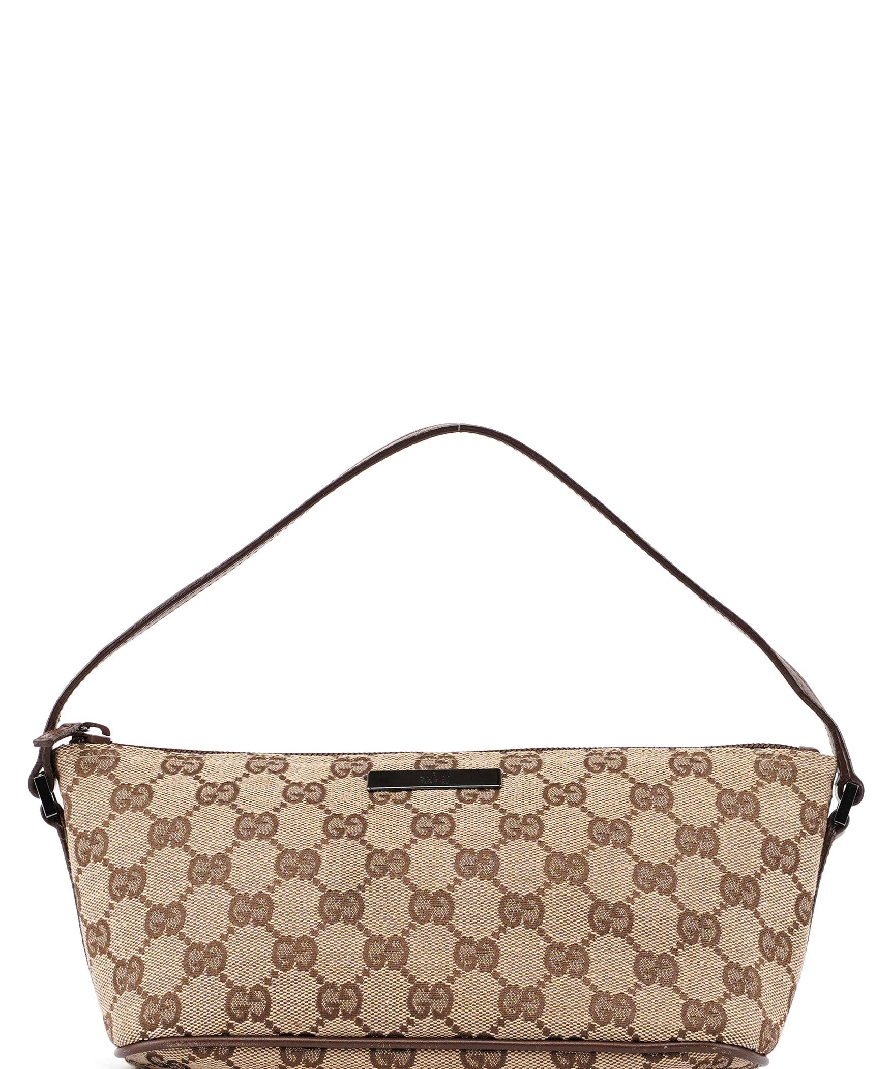 Gucci 07198 Beige Brown GG Boat Pochette
