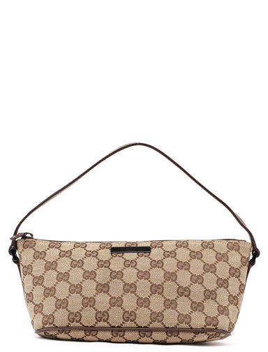 Gucci 07198 Beige Brown GG Boat Pochette