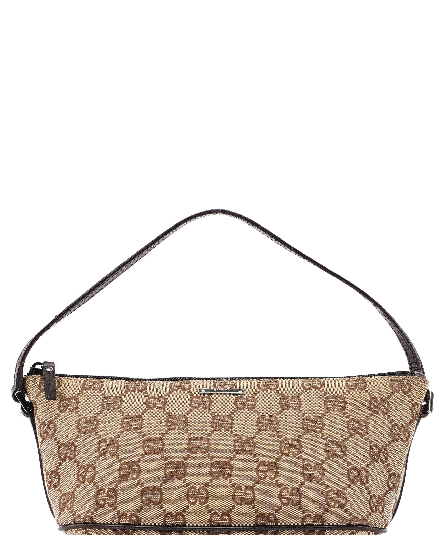 Gucci 07198 Beige Brown GG Boat Pochette