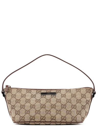 Gucci 07198 Beige Brown GG Boat Pochette