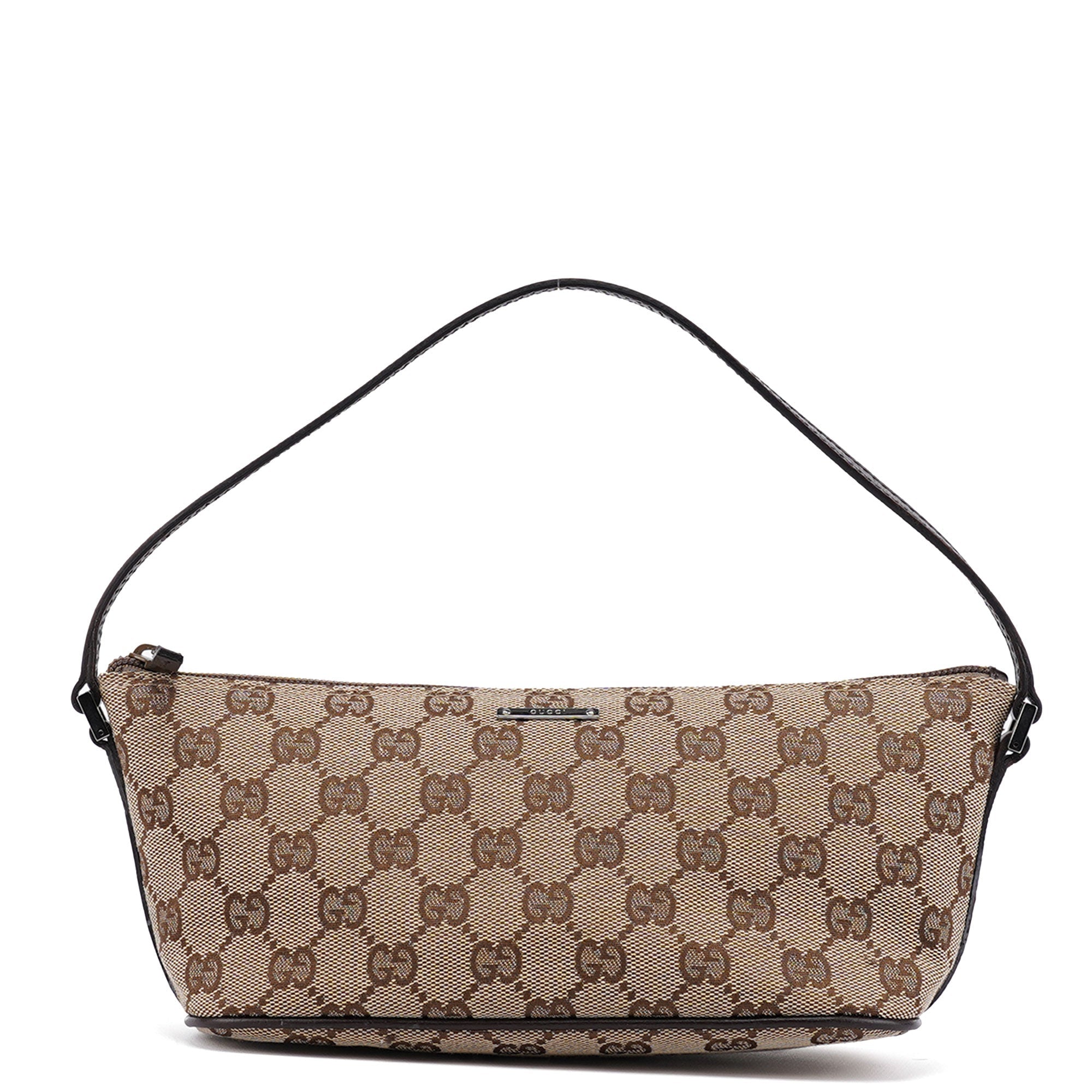 Gucci 07198 Beige Brown GG Boat Pochette