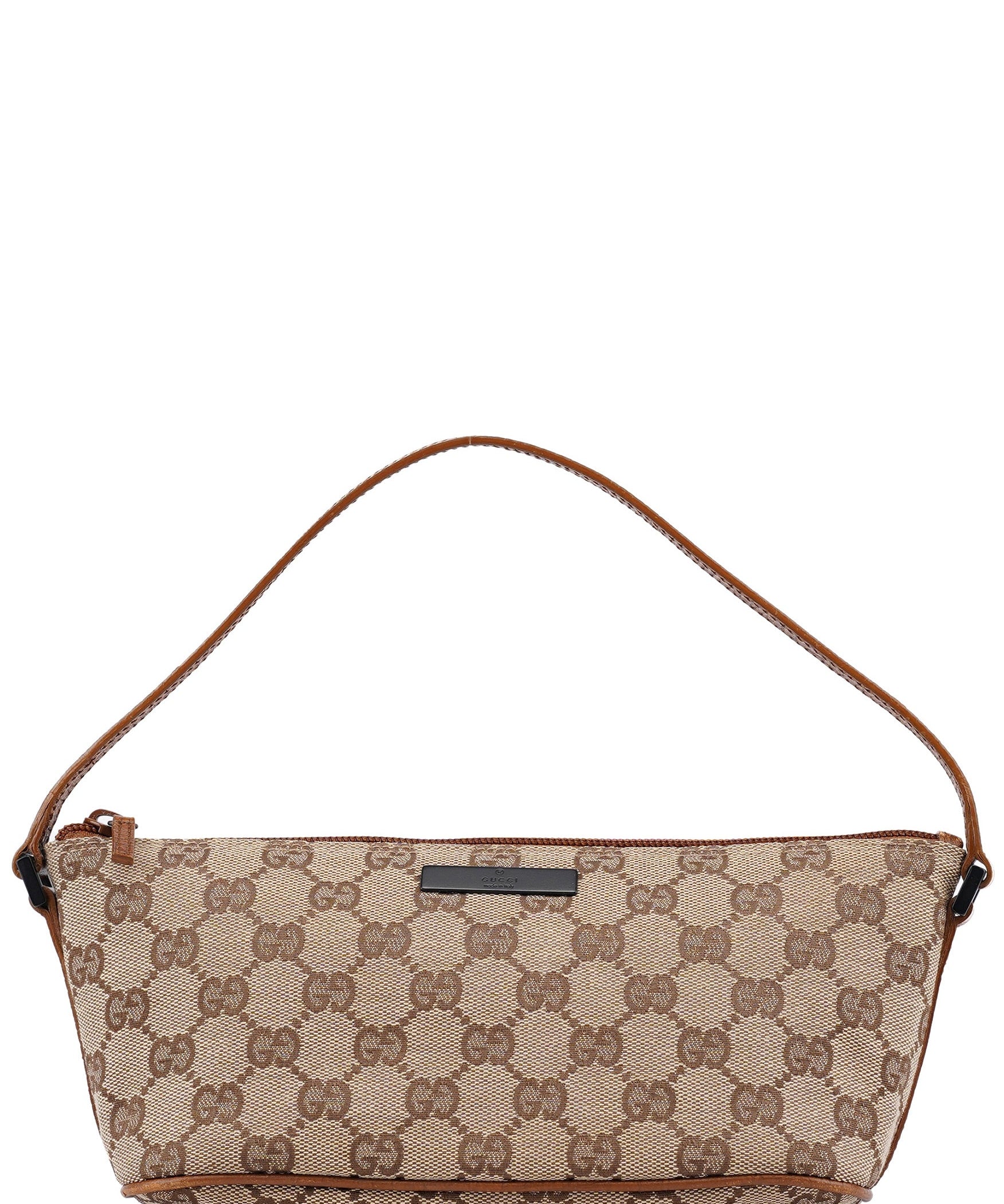 Gucci 07198 Beige Brown GG Boat Pochette
