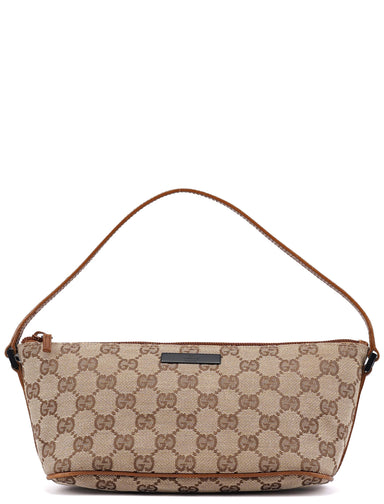 Gucci 07198 Beige Brown GG Boat Pochette