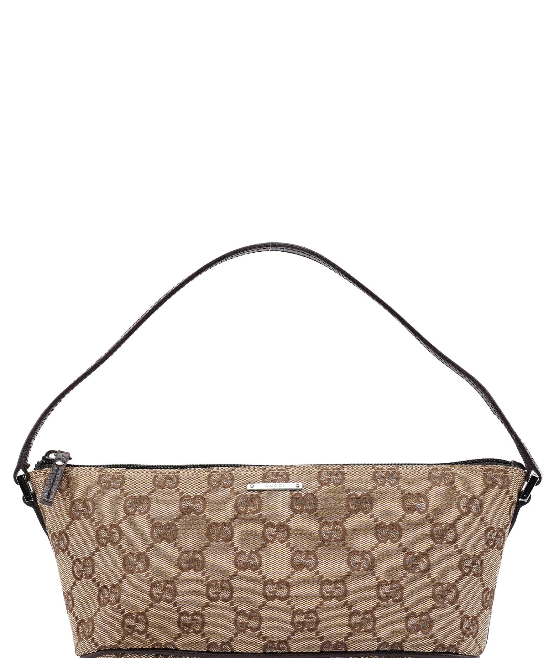Gucci 07198 Beige Brown GG Boat Pochette