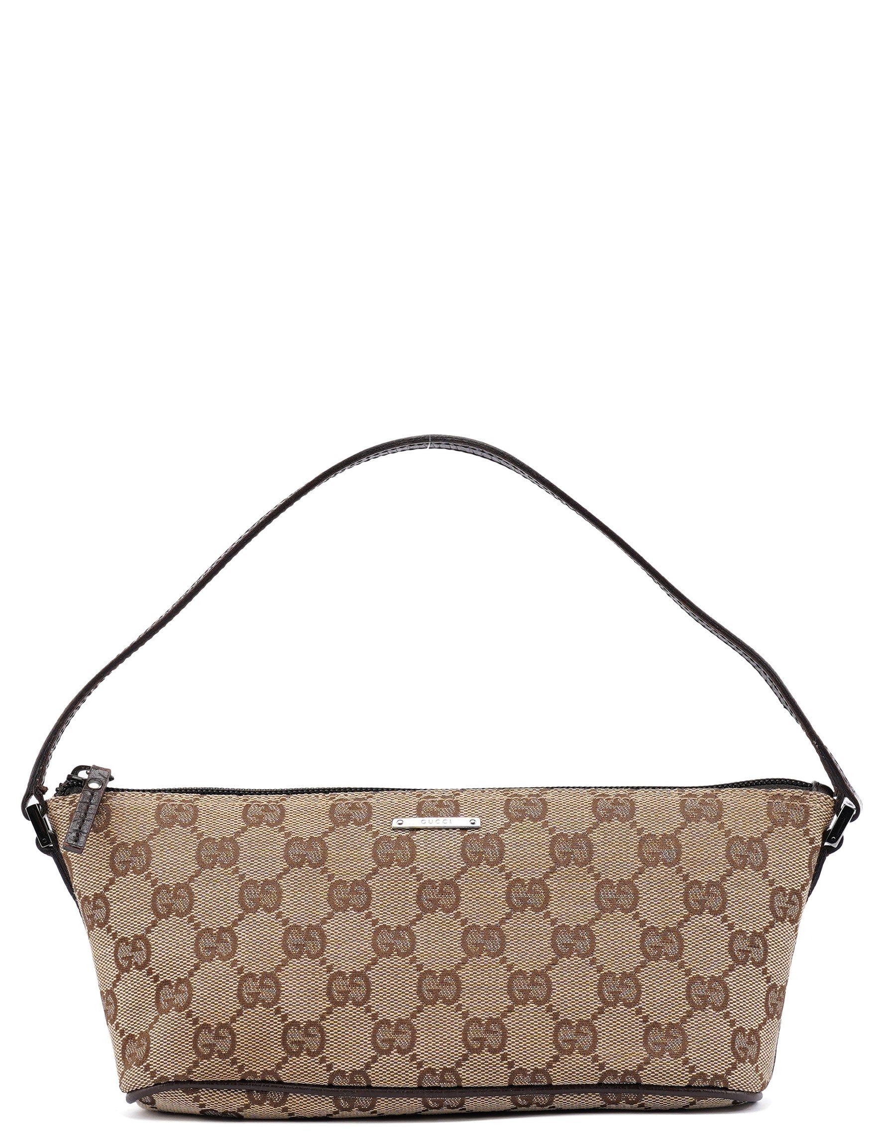 Gucci 07198 Beige Brown GG Boat Pochette