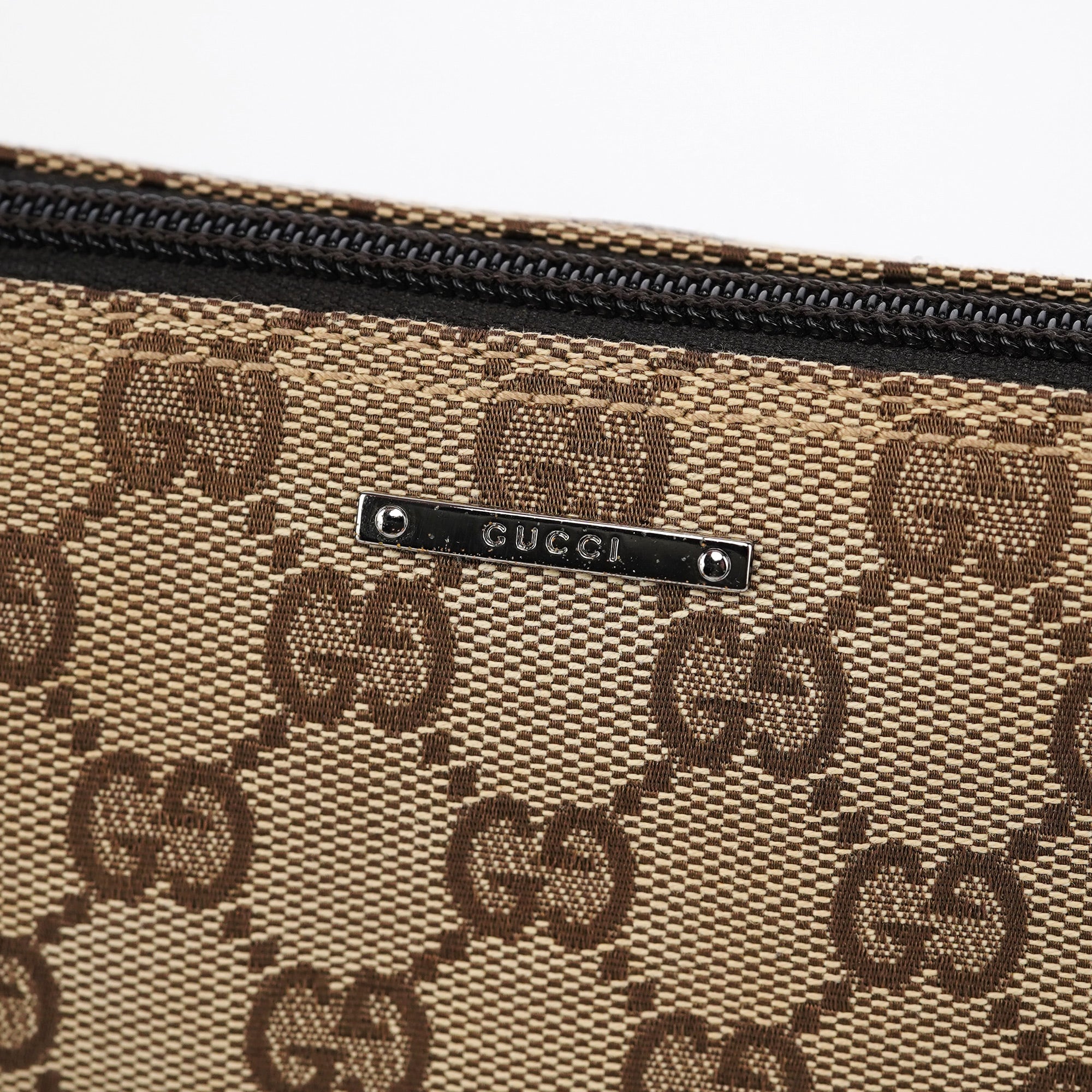 Gucci 07198 GG Boat Pochette in tela beige e marrone