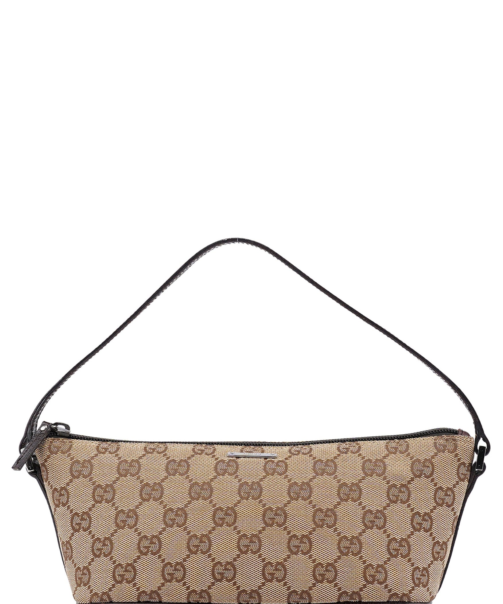 Gucci 07198 Beige Brown GG Boat Pochette