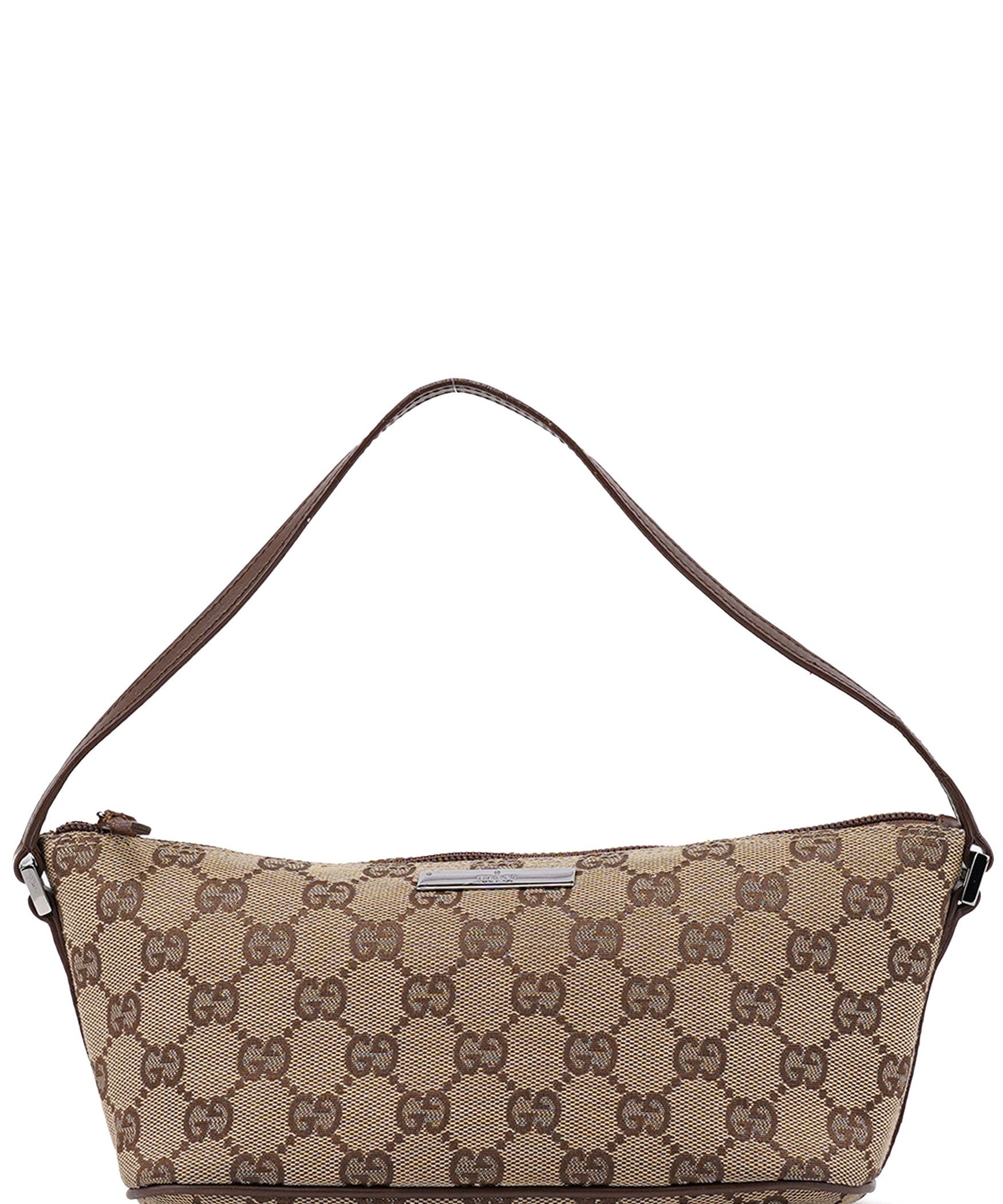 Gucci 07198 Beige Brown GG Boat Pochette