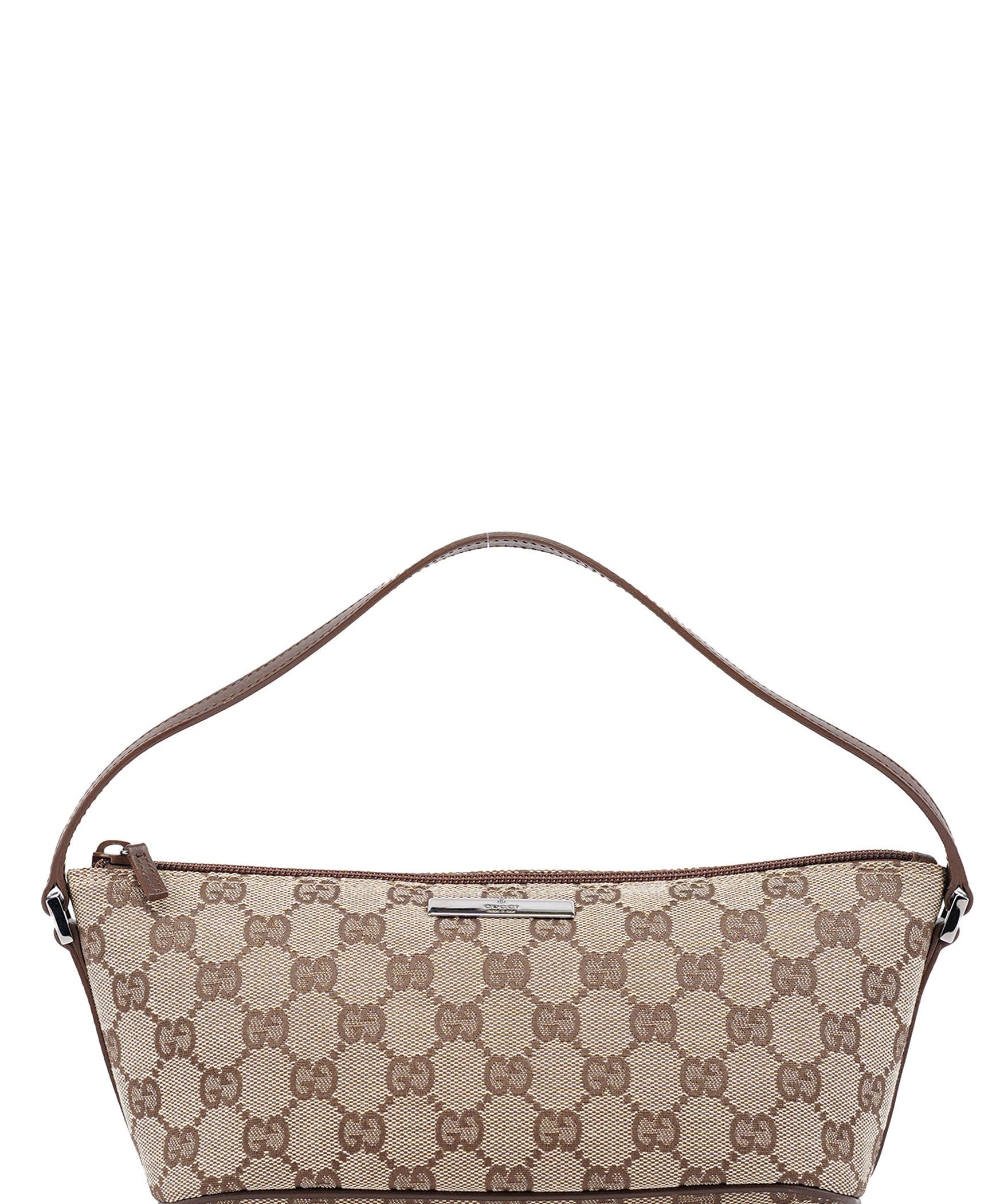 Gucci 07198 Beige Brown GG Boat Pochette