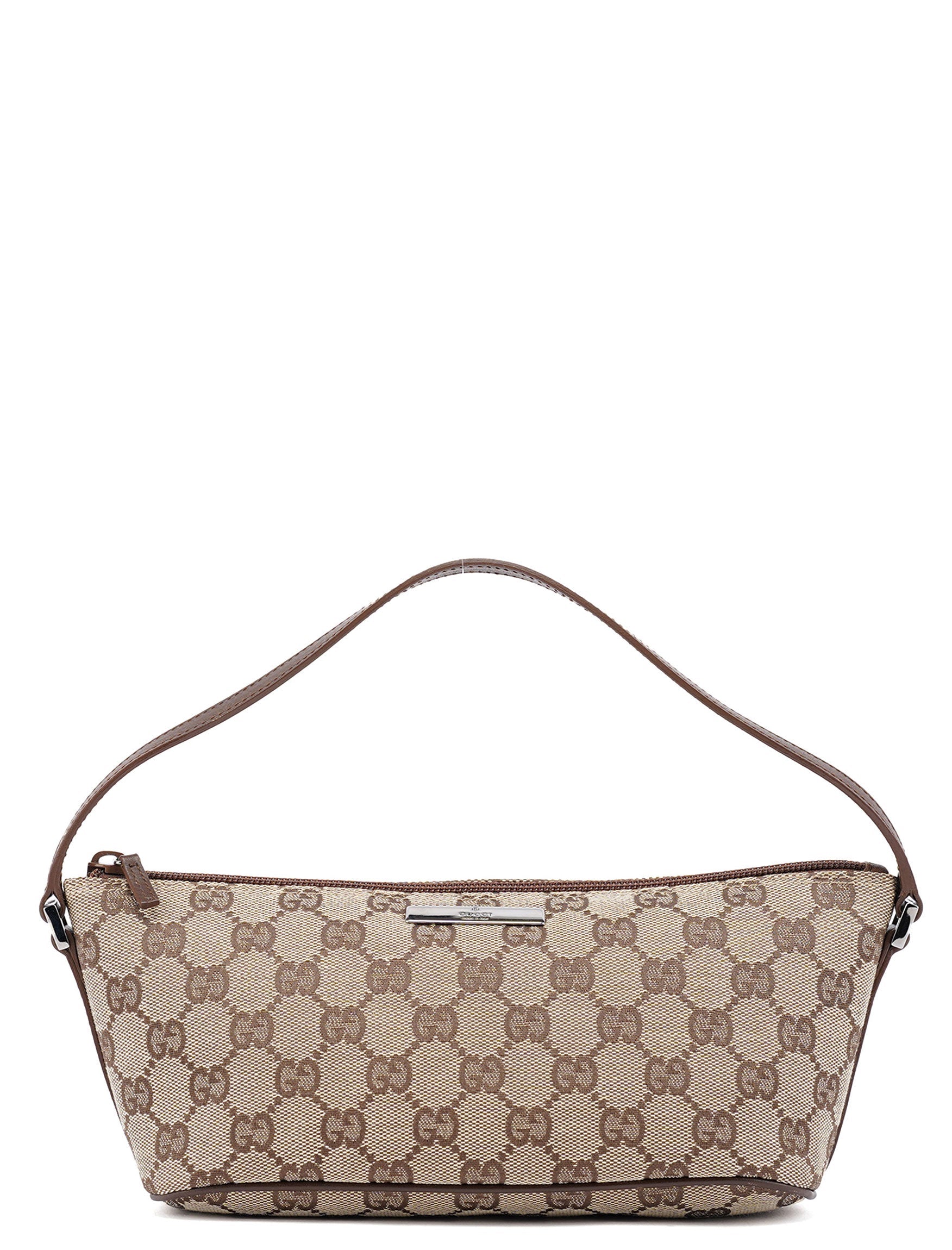 Gucci 07198 Beige Brown GG Boat Pochette